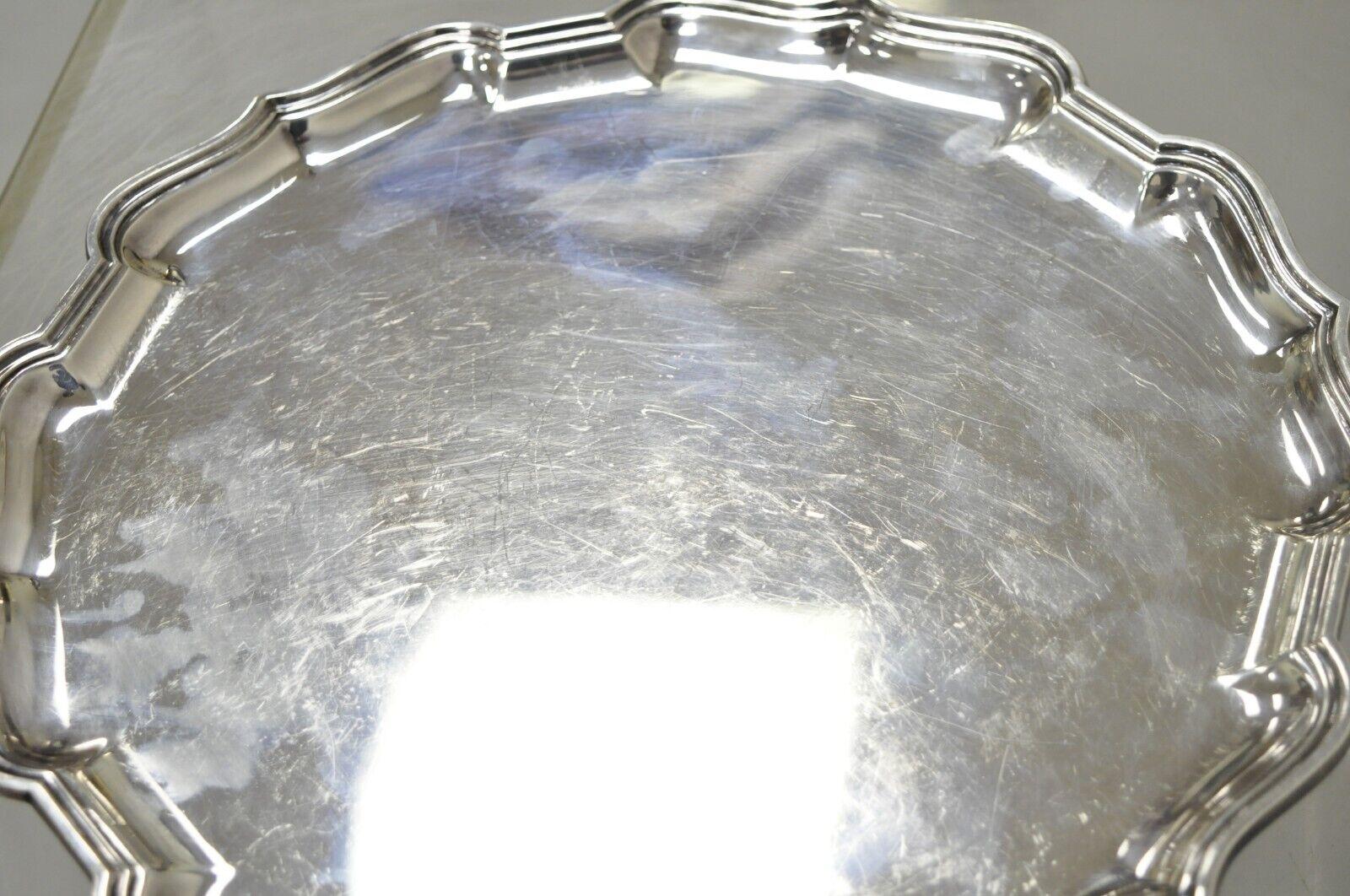 20th Century Roberts & Belk England Silver Plate Regency Square Footed Scalloped Tray