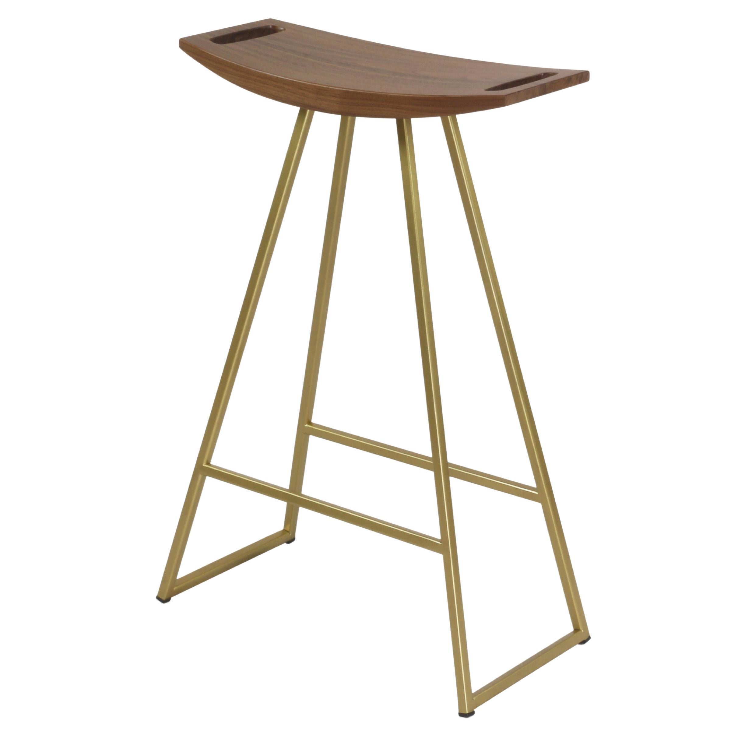 Roberts Counter Stool Walnut Brassy Gold For Sale