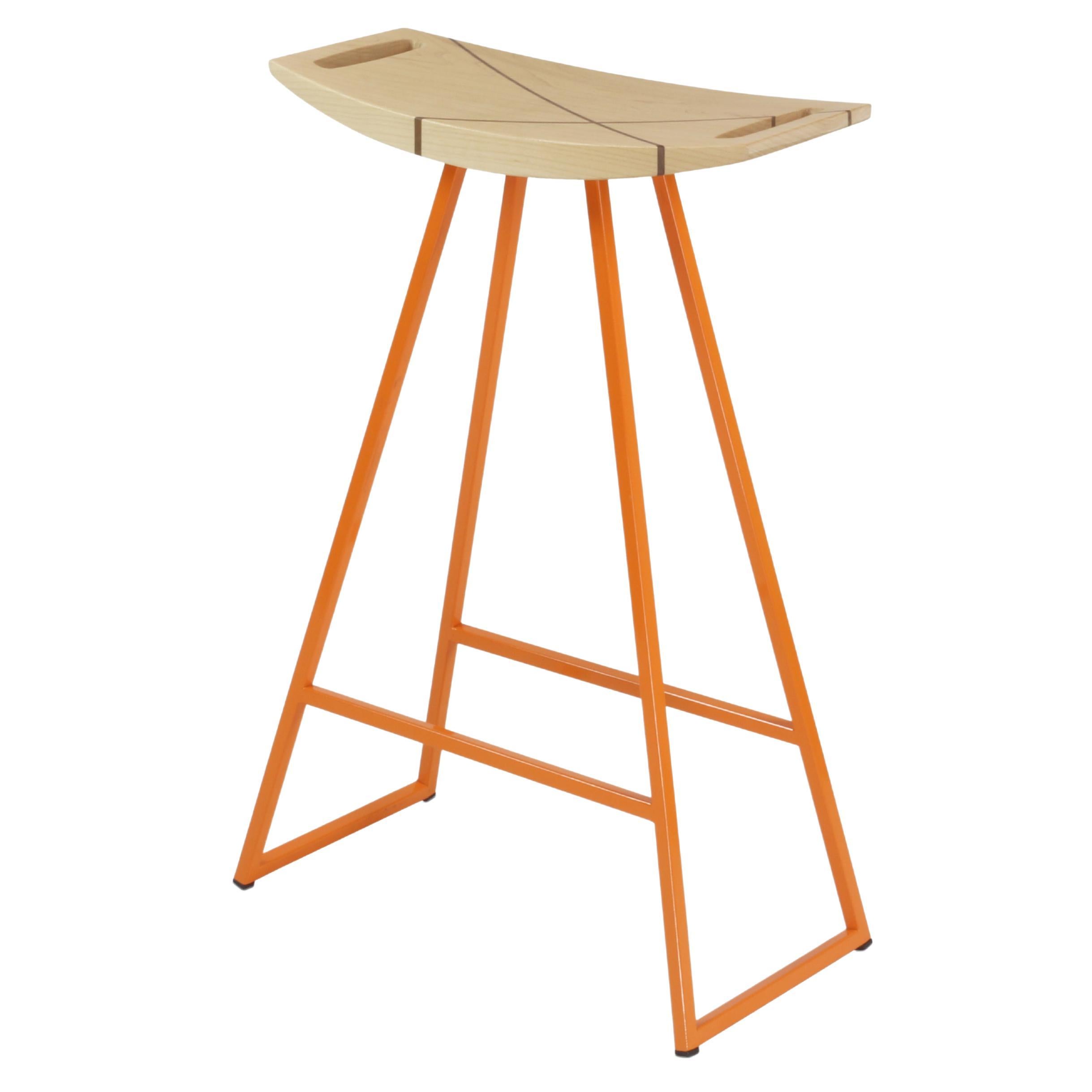 Roberts Counter Stool with Inlay Maple Orange For Sale