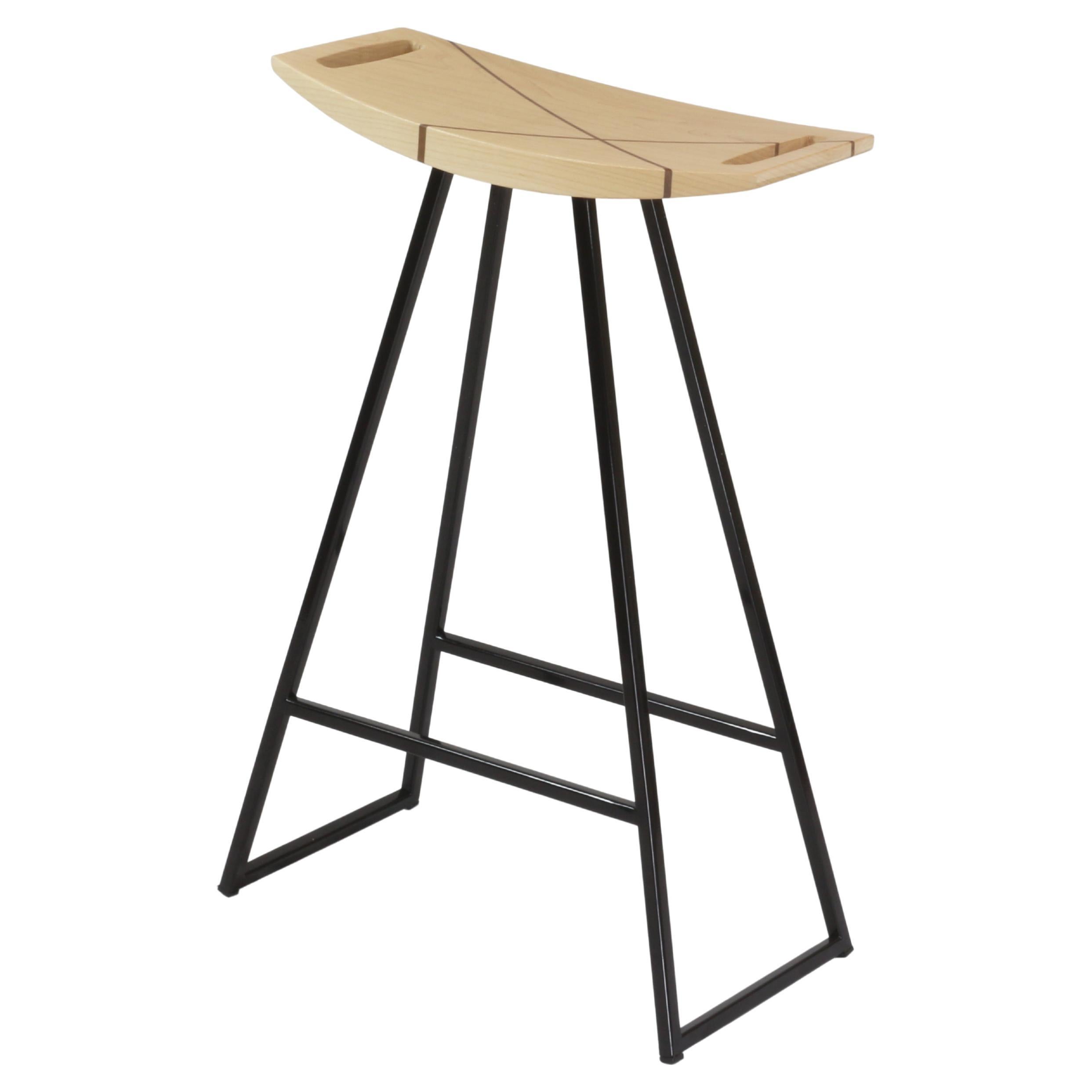 Roberts Counter Stool with Wood Inlay Maple Black For Sale