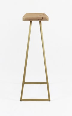 Roberts Counter Stool with Wood Inlay Maple Brassy Gold