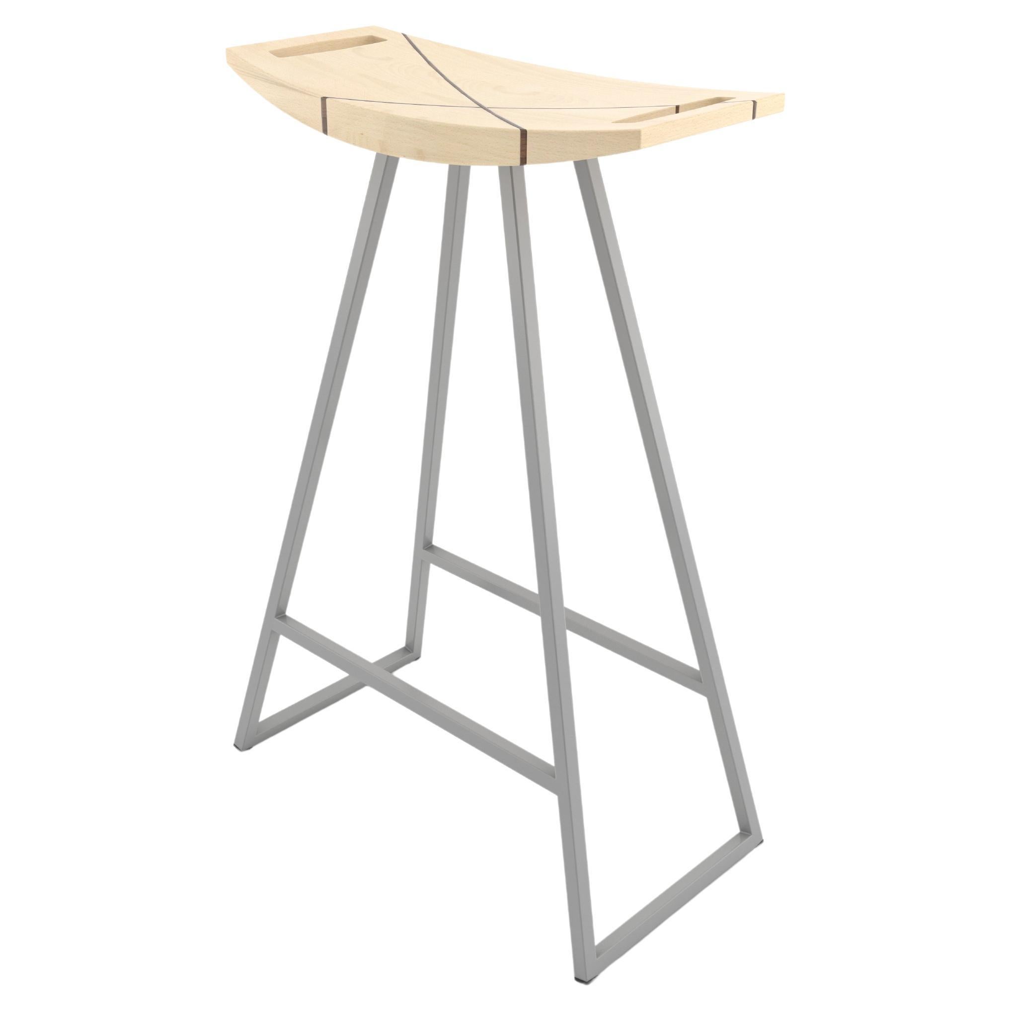 Roberts Counter Stool with Wood Inlay Maple Gray For Sale