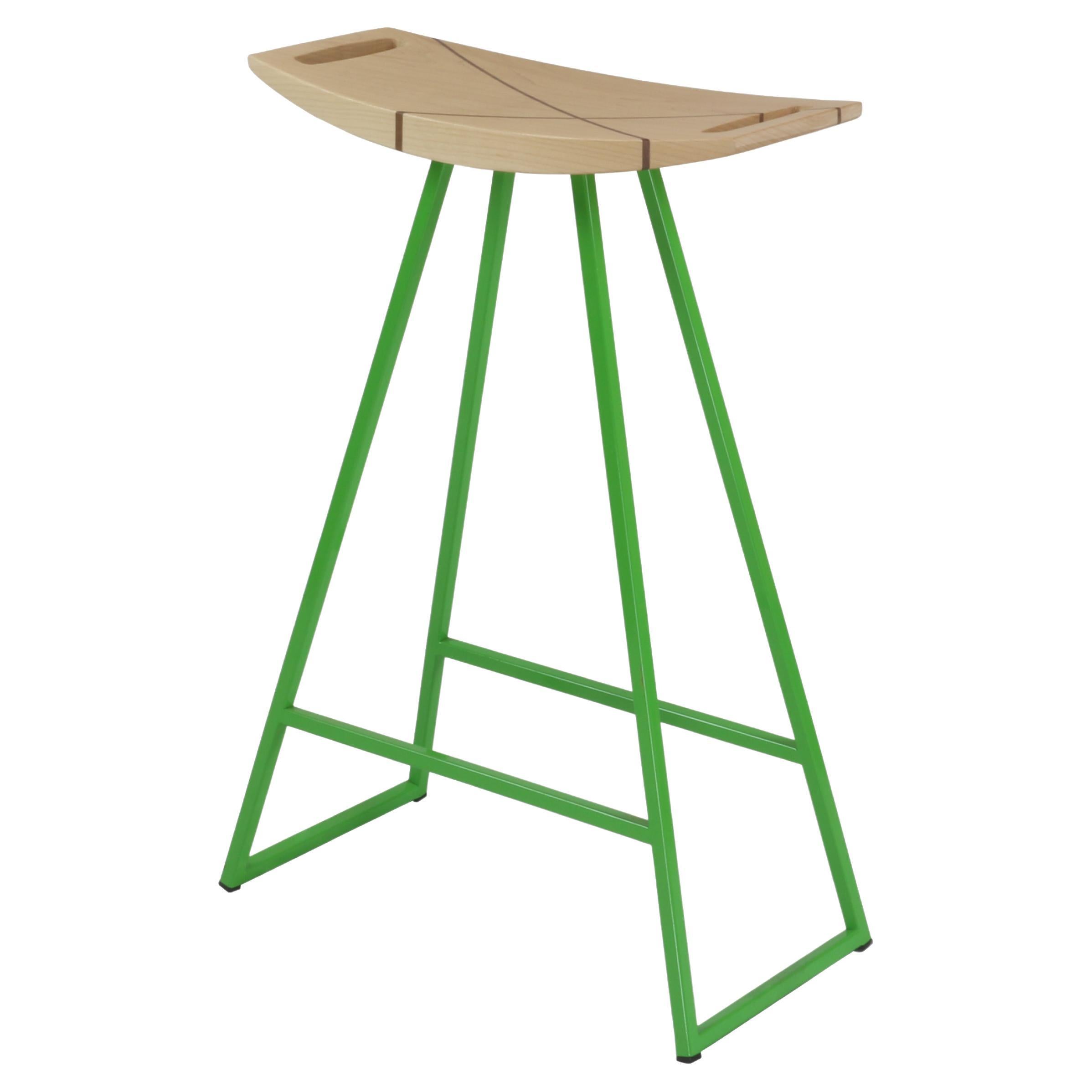 Roberts Counter Stool with Wood Inlay Maple Green For Sale