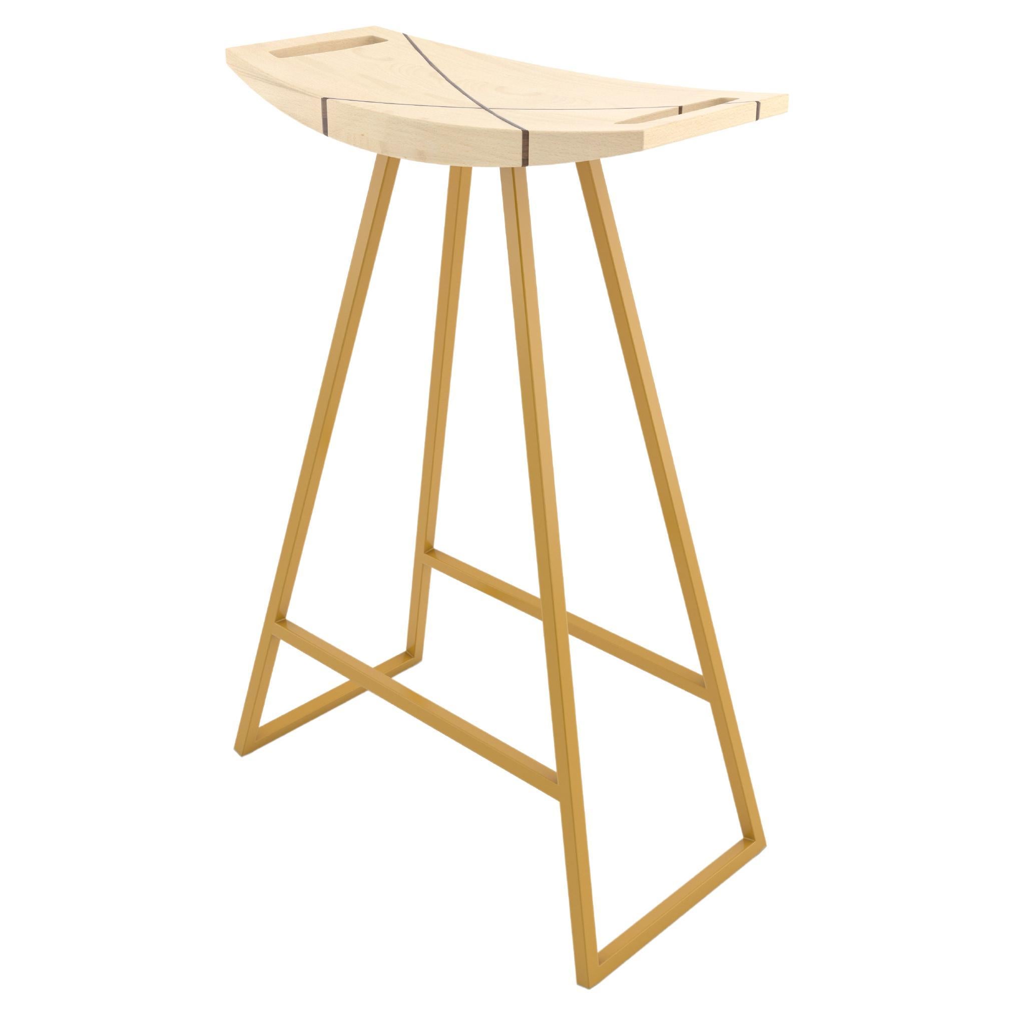 Roberts Counter Stool with Wood Inlay Maple Mustard For Sale