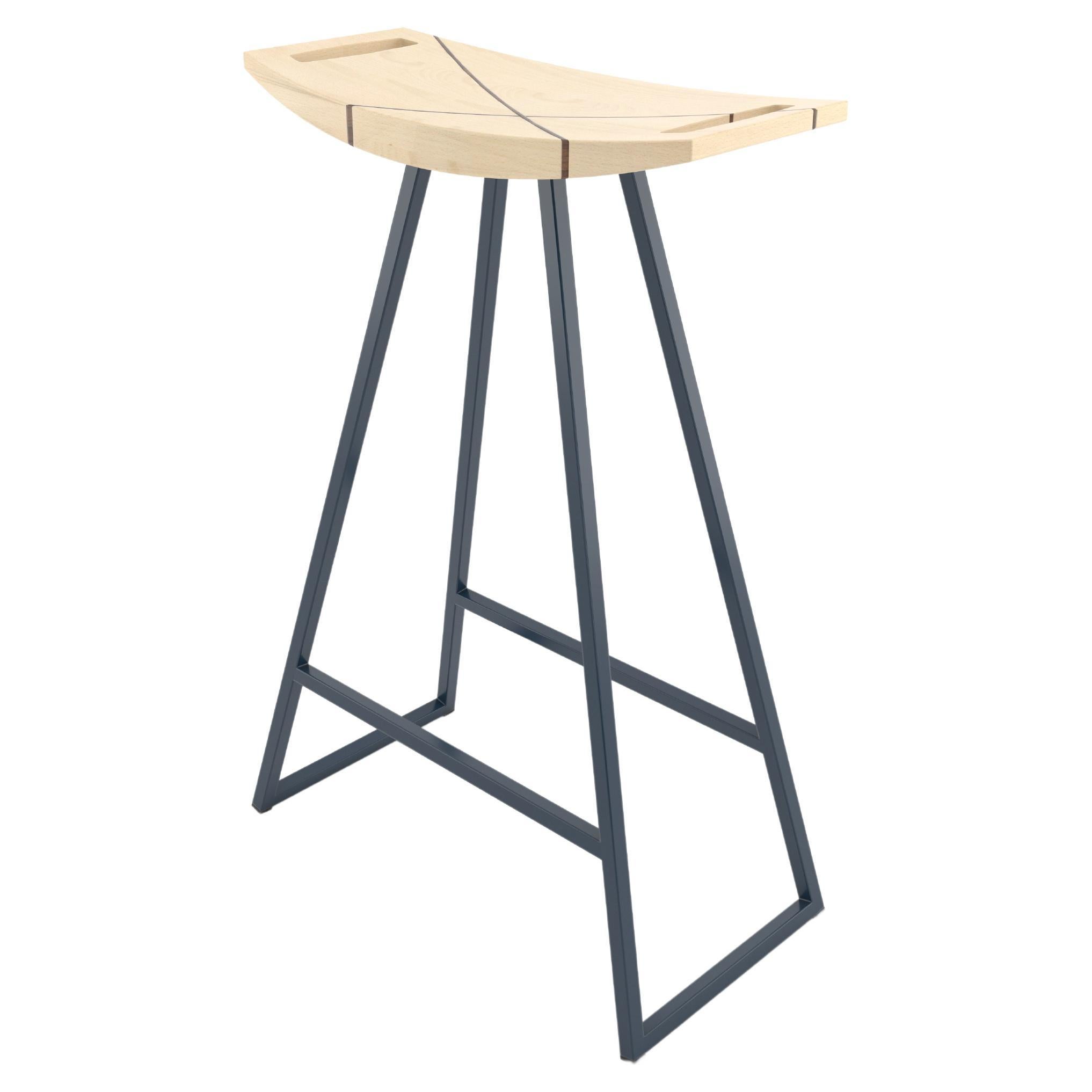 Roberts Counter Stool with Wood Inlay Maple Navy
