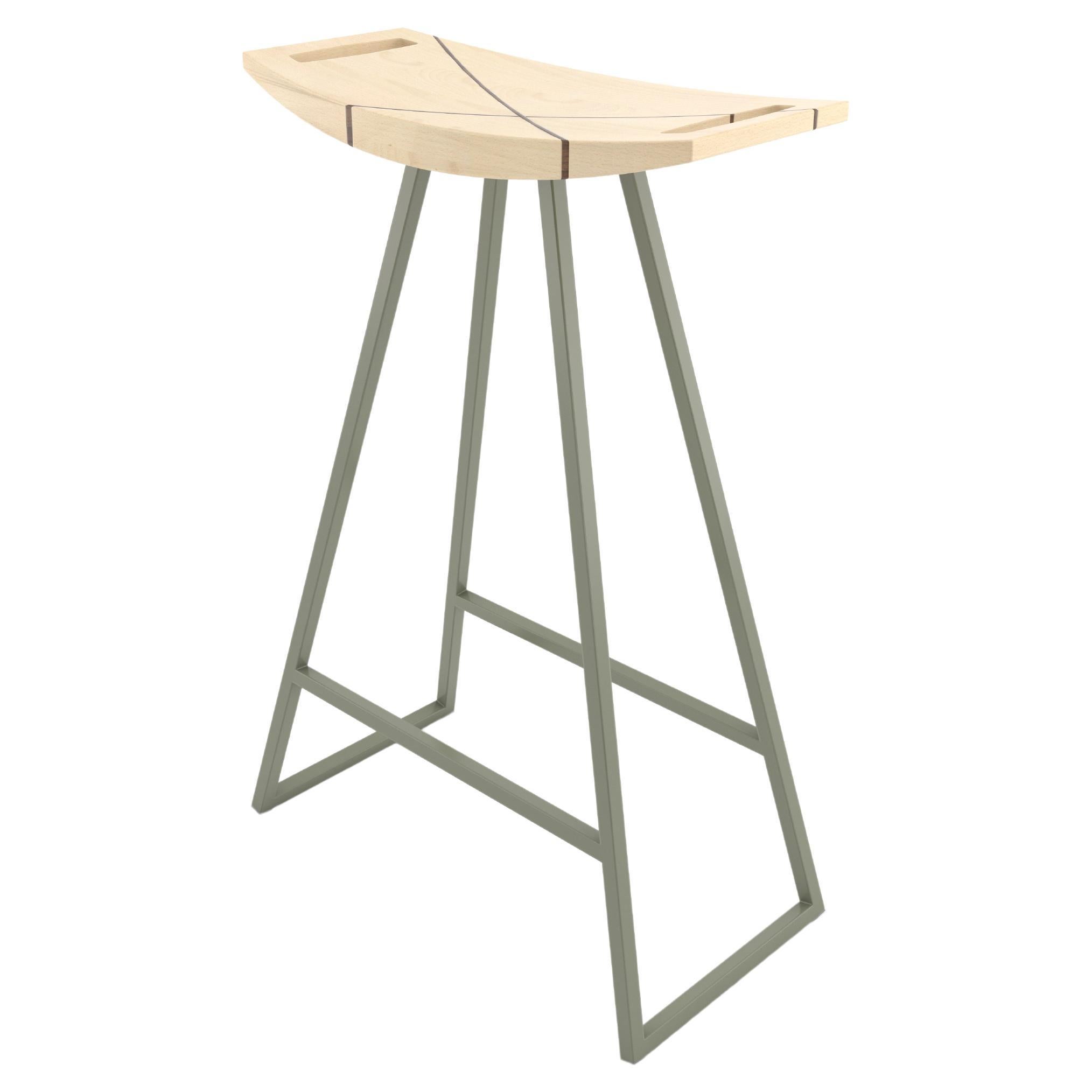 Roberts Counter Stool with Wood Inlay Maple Prairie Green For Sale