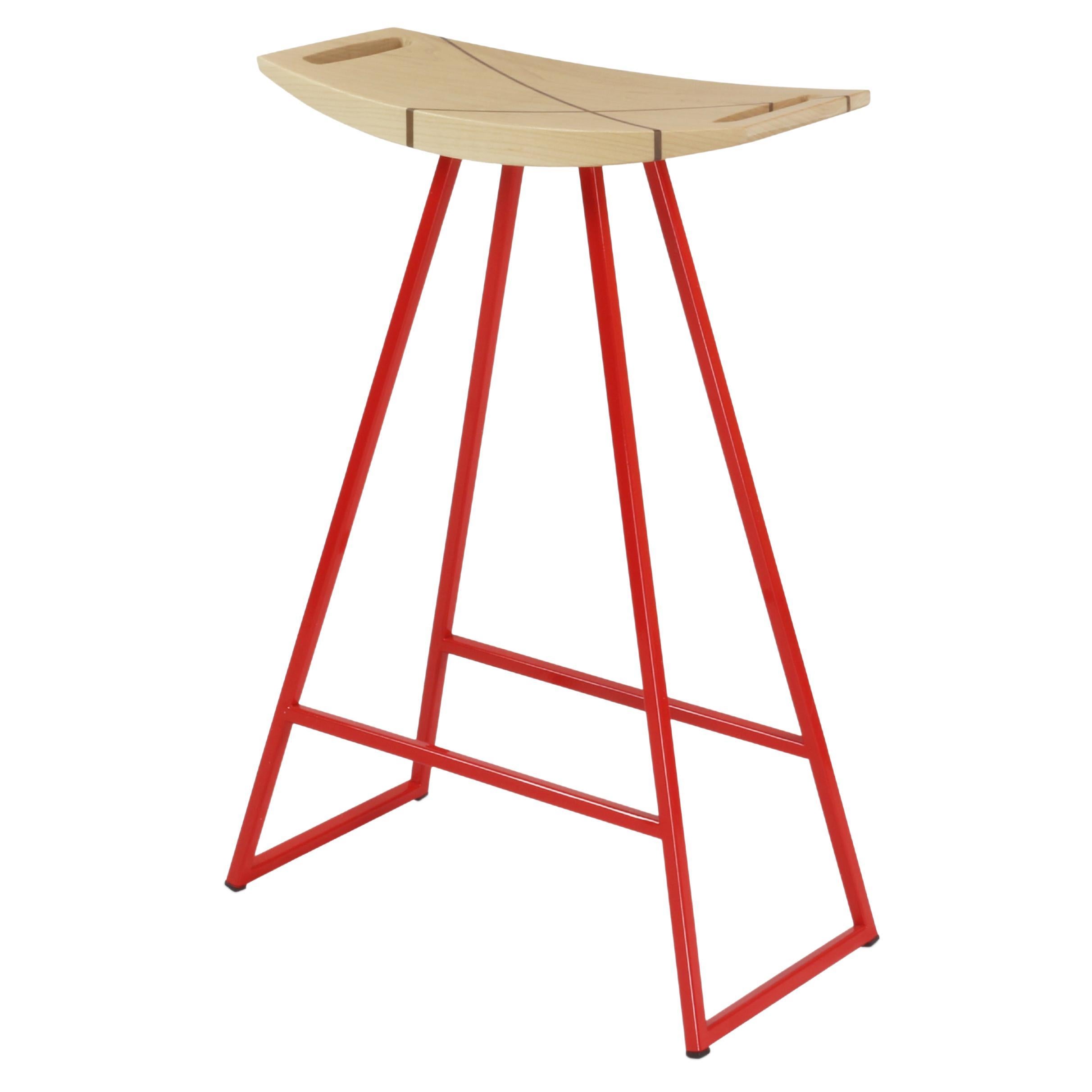 Roberts Counter Stool with Wood Inlay Maple Red For Sale
