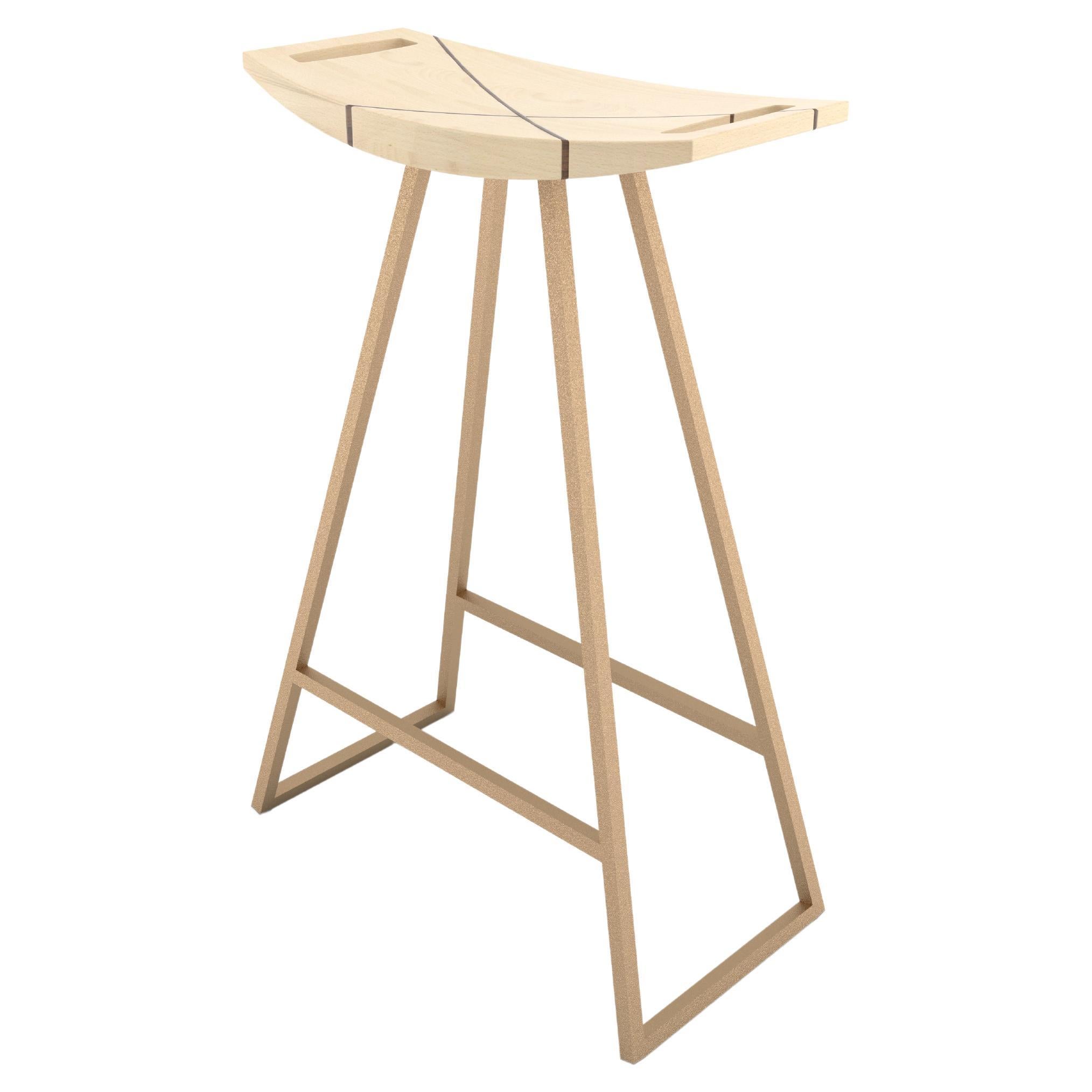 Roberts Counter Stool with Wood Inlay Maple Rose Copper For Sale