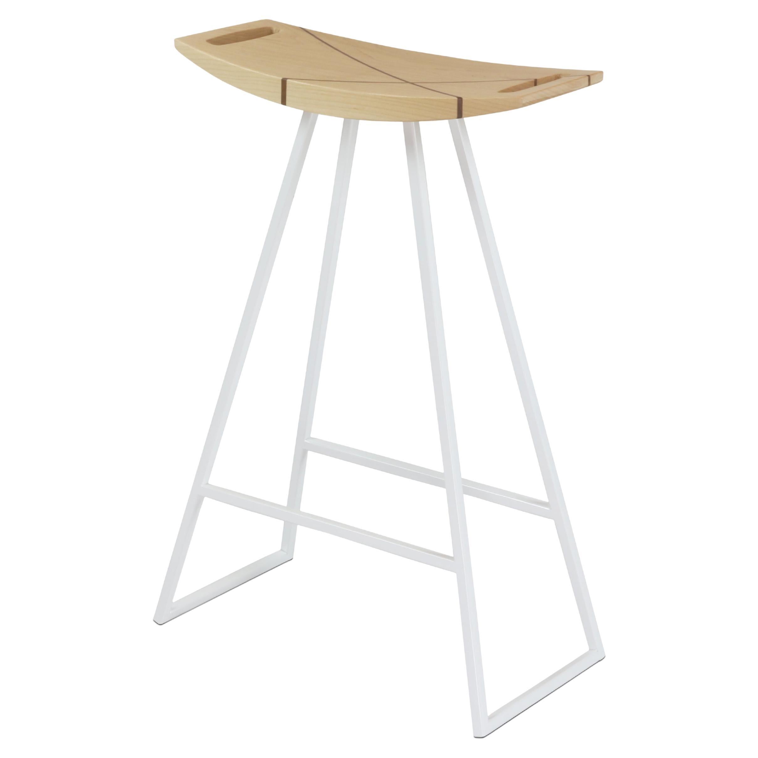 Roberts Counter Stool with Wood Inlay Maple White