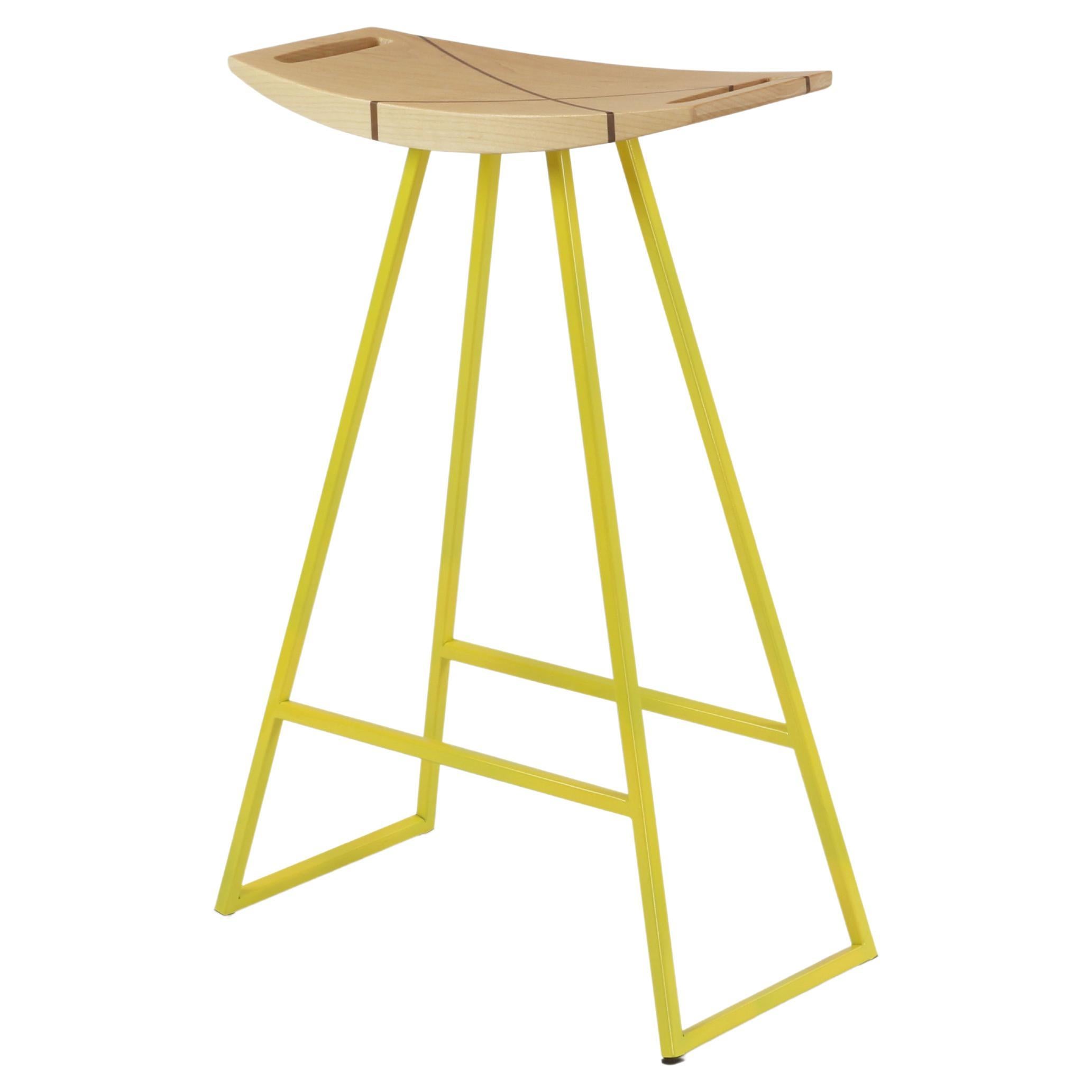 Roberts Counter Stool with Wood Inlay Maple Yellow For Sale