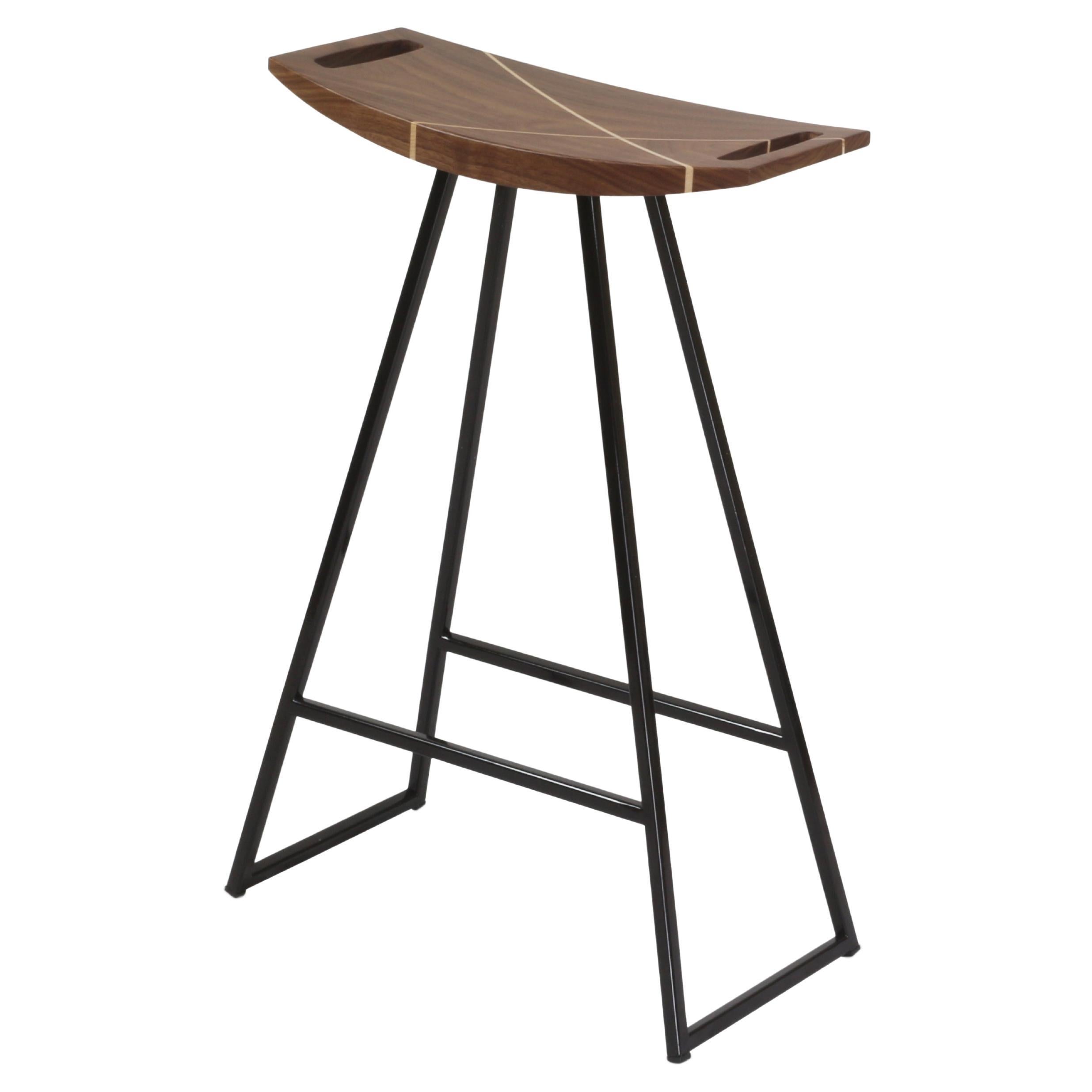 Roberts Counter Stool with Wood Inlay Walnut Black For Sale
