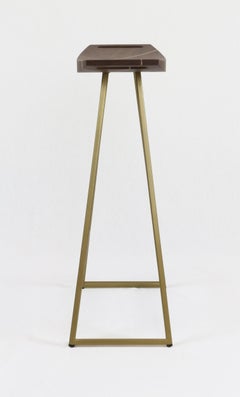 Roberts Counter Stool with Wood Inlay Walnut Brassy Gold
