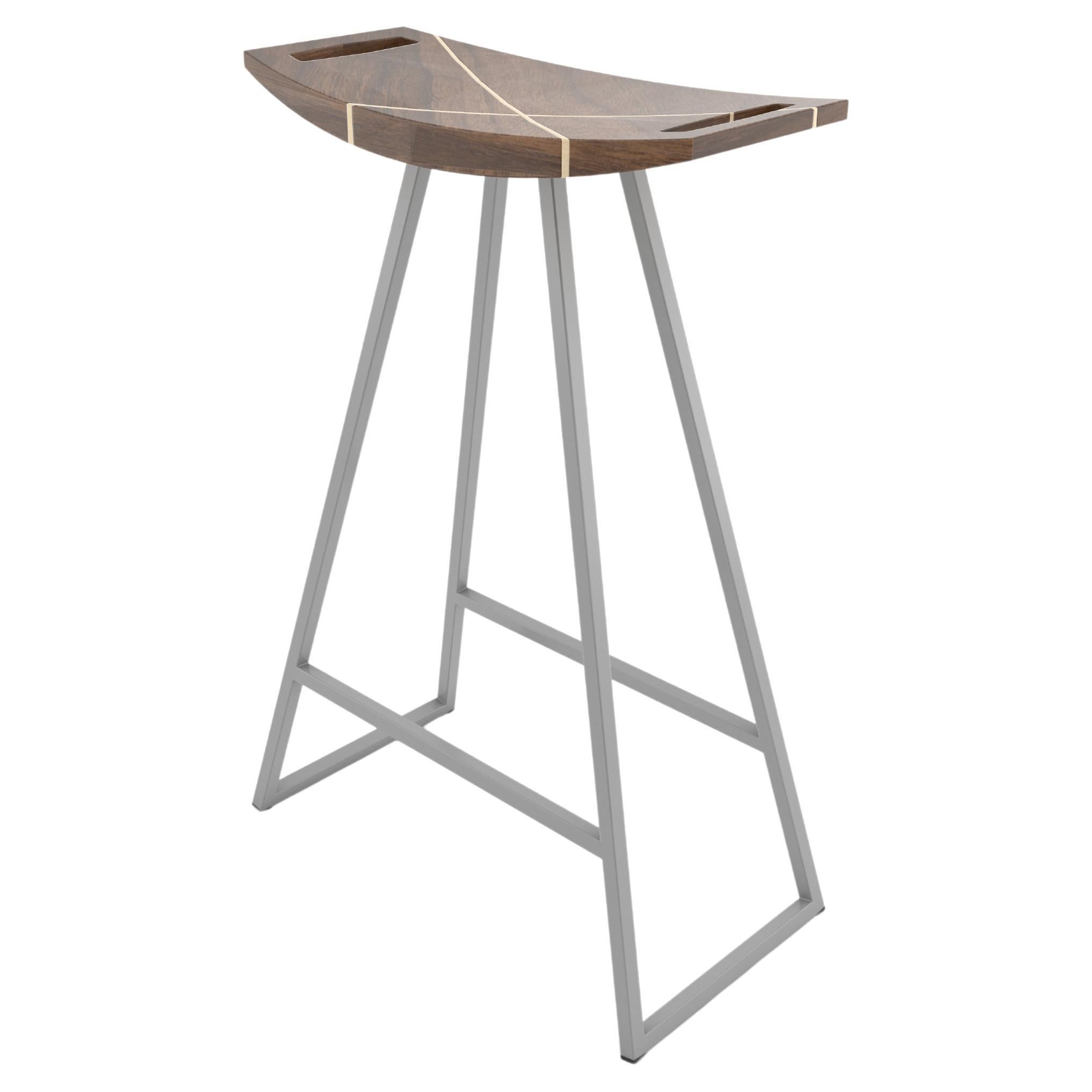 Roberts Counter Stool with Wood Inlay Walnut Gray For Sale