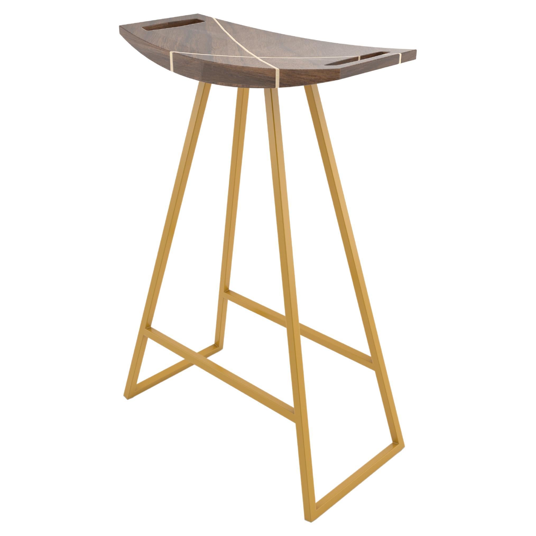 Roberts Counter Stool with Wood Inlay Walnut Mustard For Sale