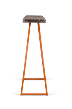 Roberts Counter Stool with Wood Inlay Walnut Orange