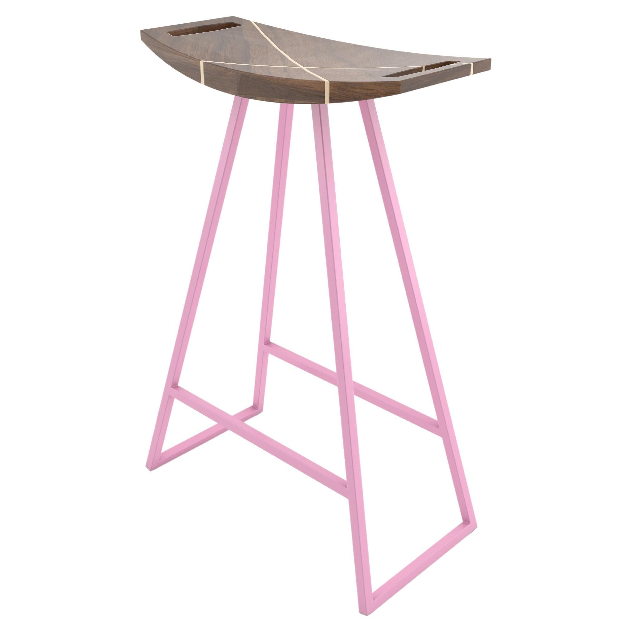 Roberts Counter Stool with Wood Inlay Walnut Pink For Sale