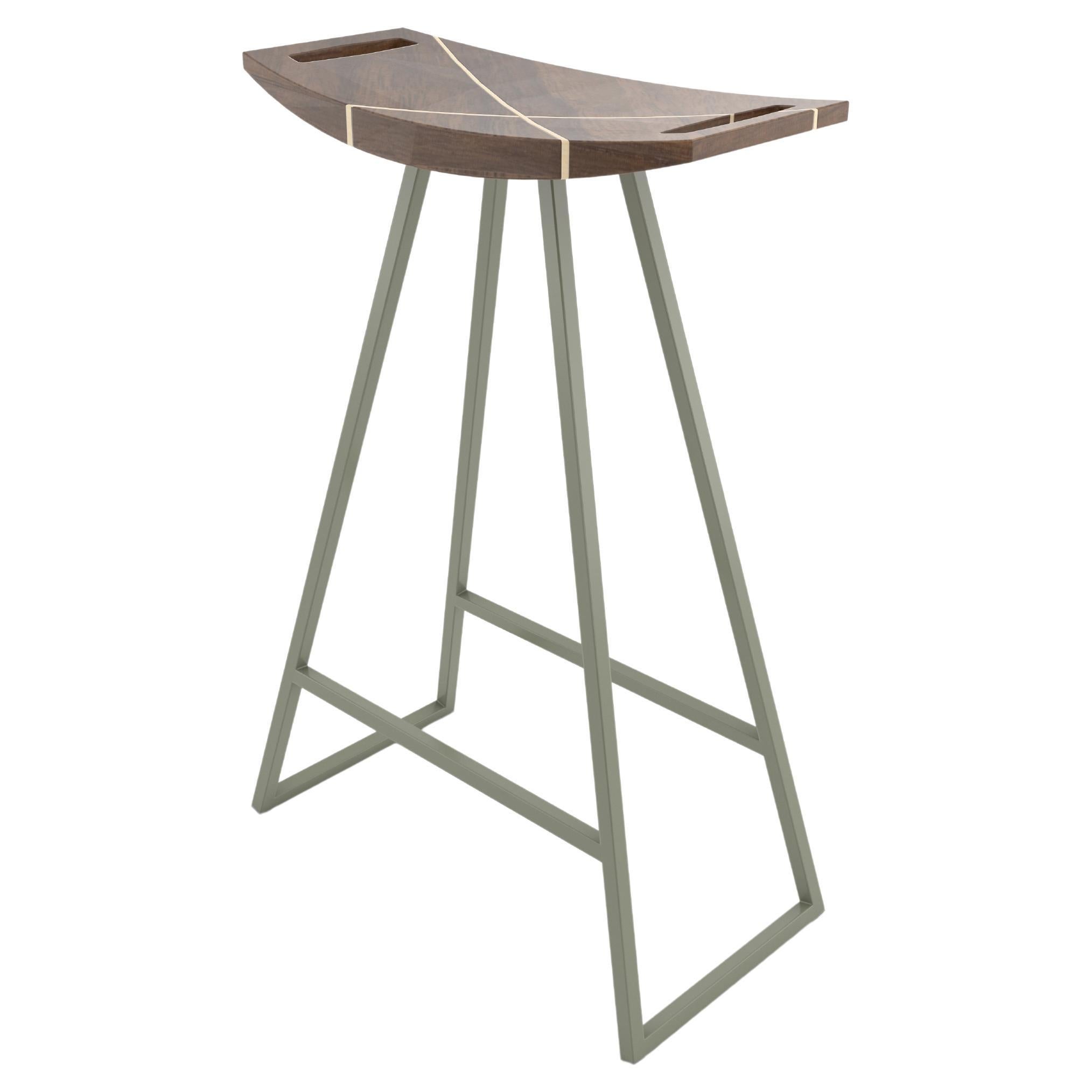 Roberts Counter Stool with Wood Inlay Walnut Prairie Green