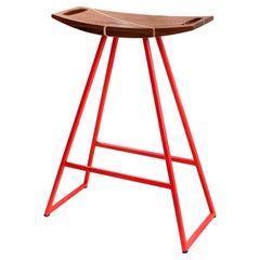 Roberts Counter Stool with Wood Inlay Walnut Red