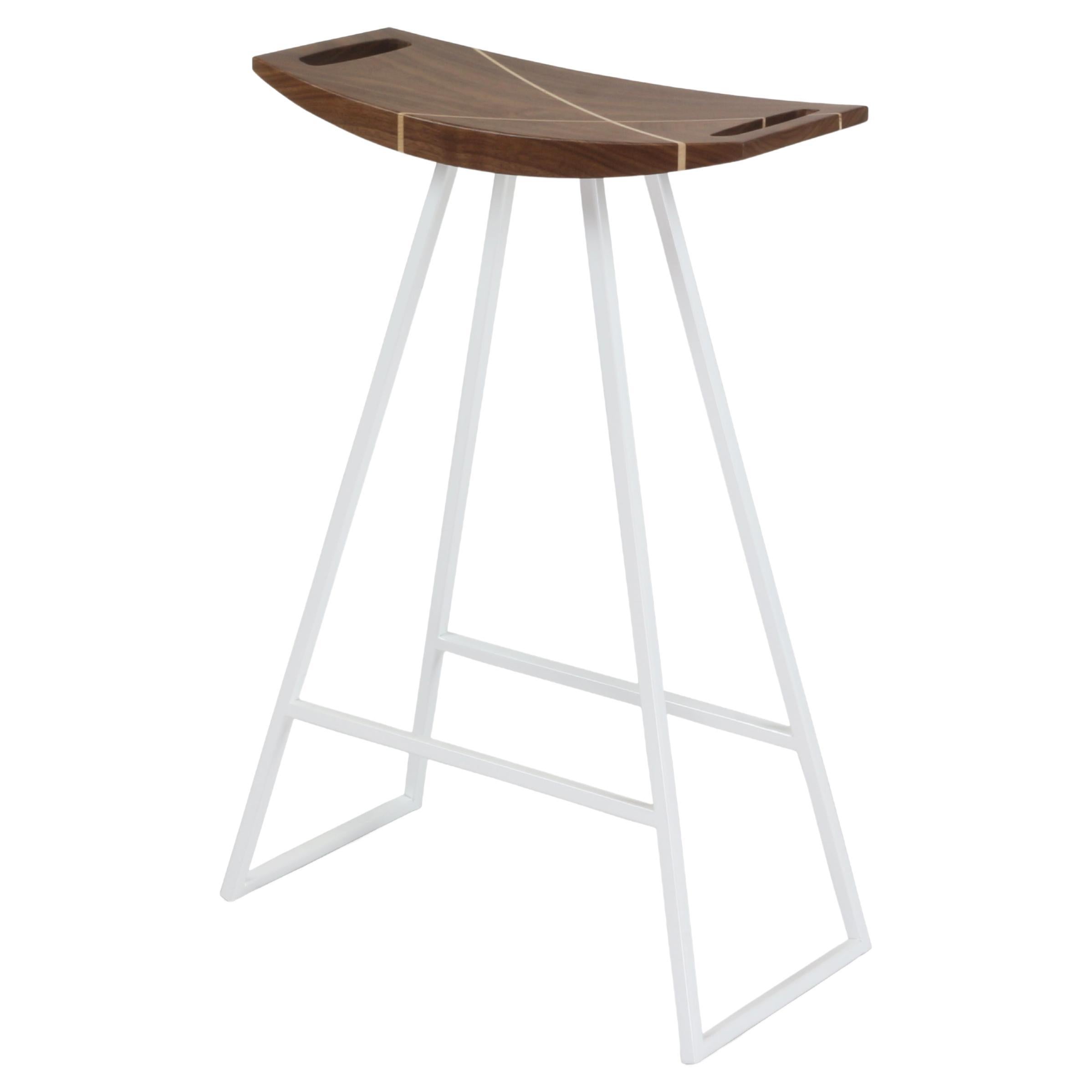 Roberts Counter Stool with Wood Inlay Walnut White For Sale