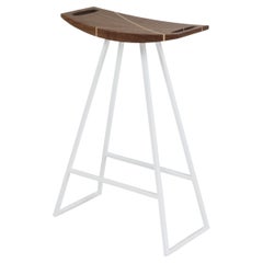 Roberts Counter Stool with Wood Inlay Walnut White