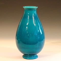 Robertson Hollywood CA Pottery Art Deco Turquoise Crackle Glaze Vintage Vase
