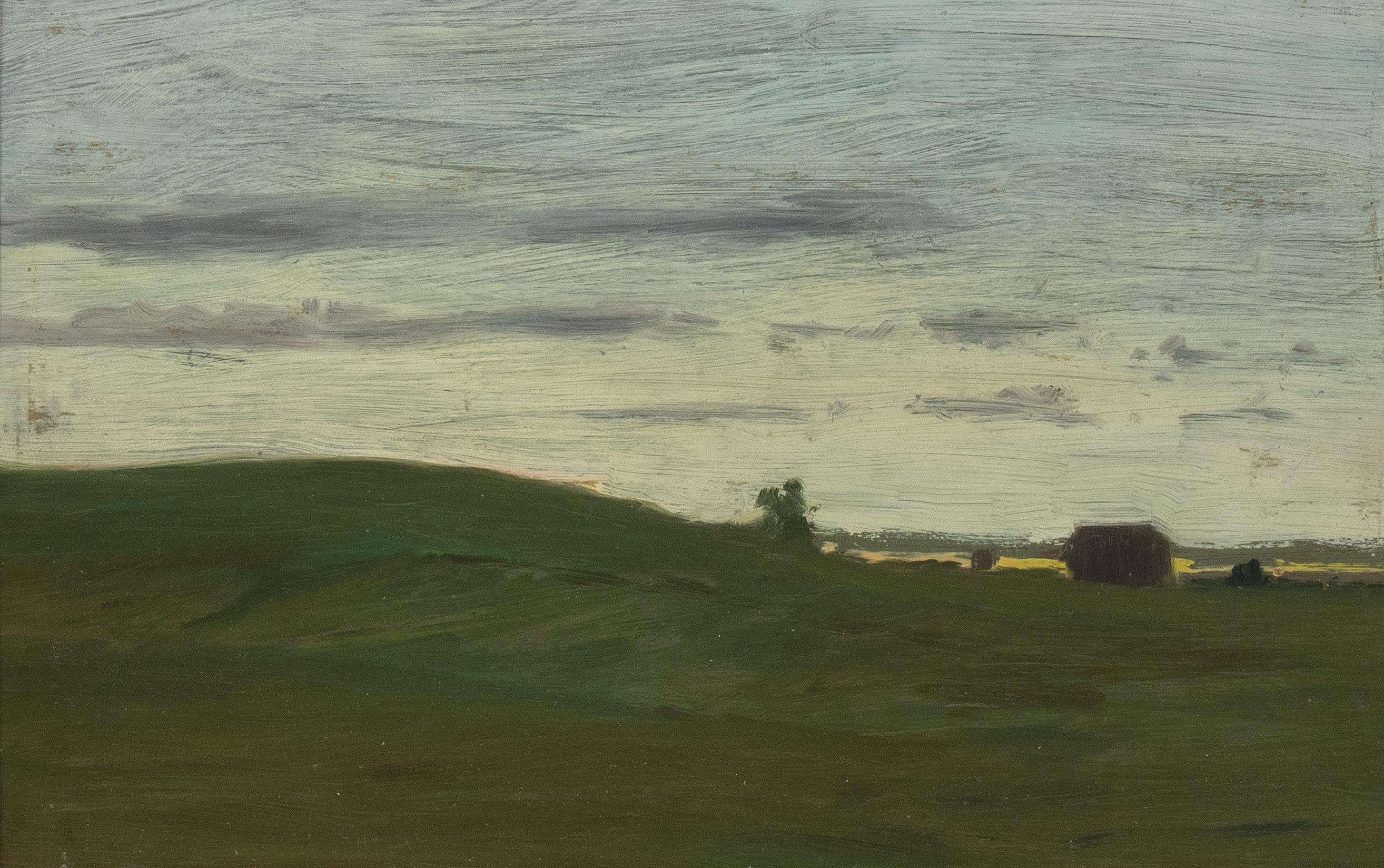 Green Field and Barn - A Tonalist Landscape by Robertson Mygatt - Painting by Robertson K. Mygatt