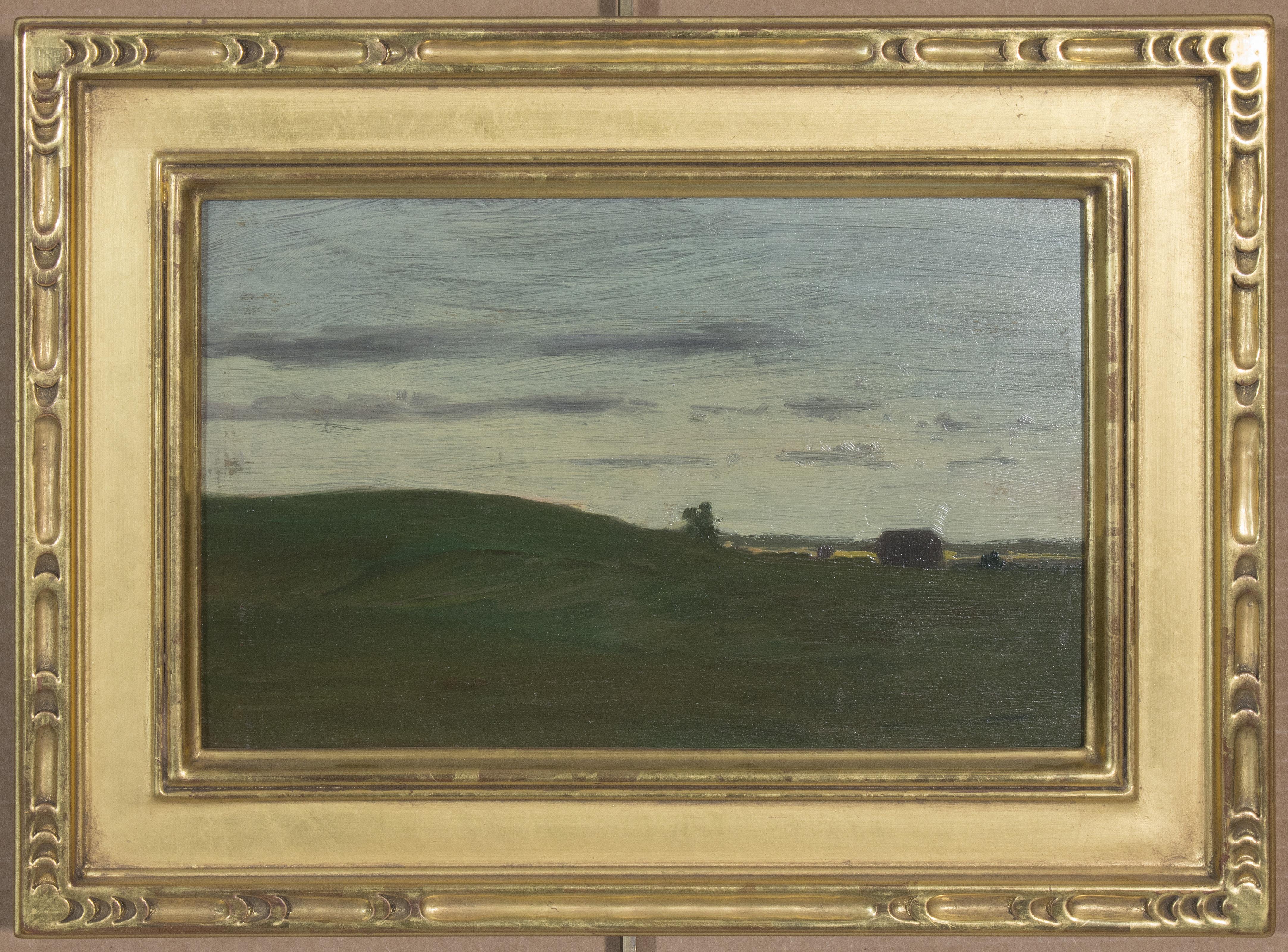 Robertson K. Mygatt Landscape Painting - Green Field and Barn - A Tonalist Landscape by Robertson Mygatt