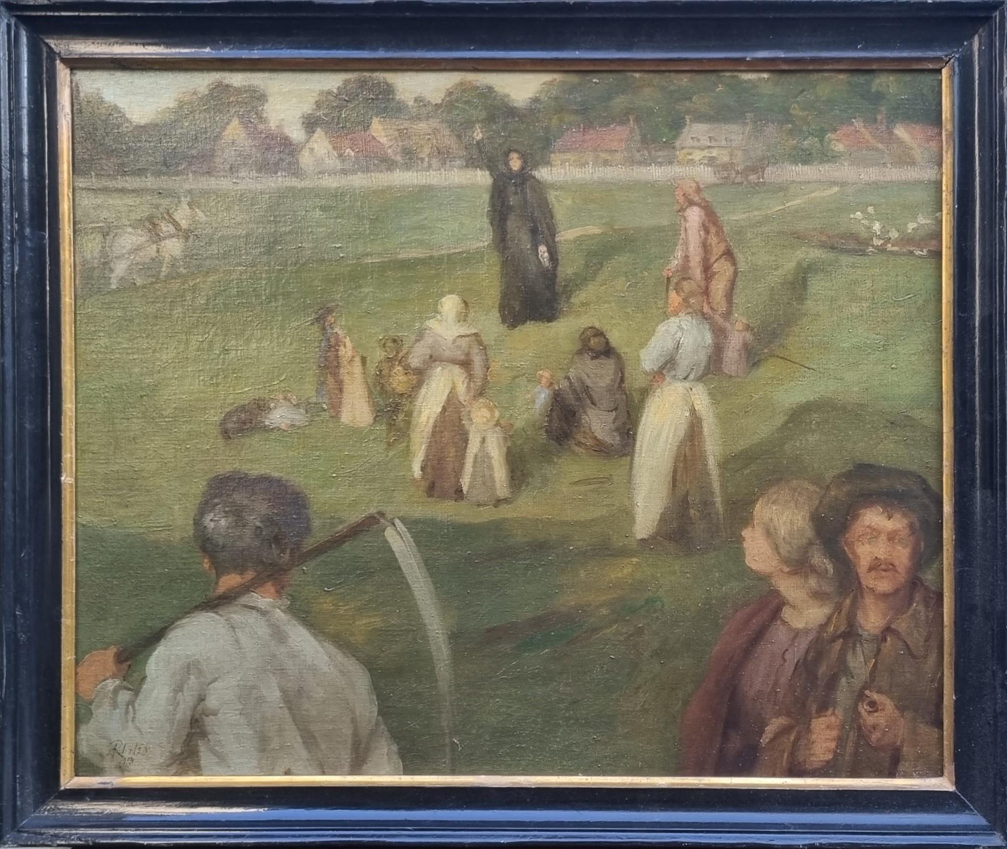 Pintura simbolista británica Mujer profeta Campesinos Art nouveau XX - Painting de Robertson