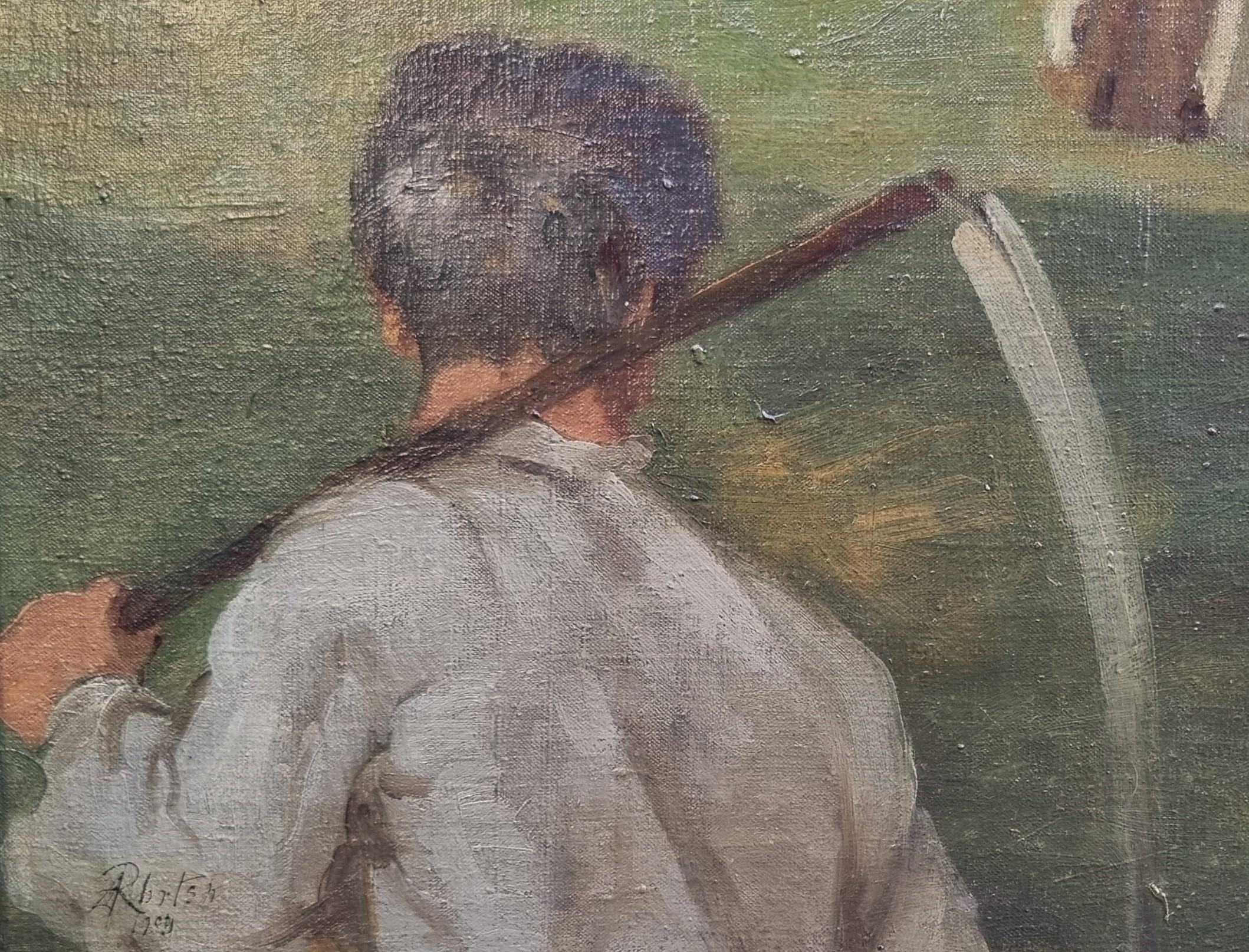 Pintura simbolista británica Mujer profeta Campesinos Art nouveau XX en venta 2