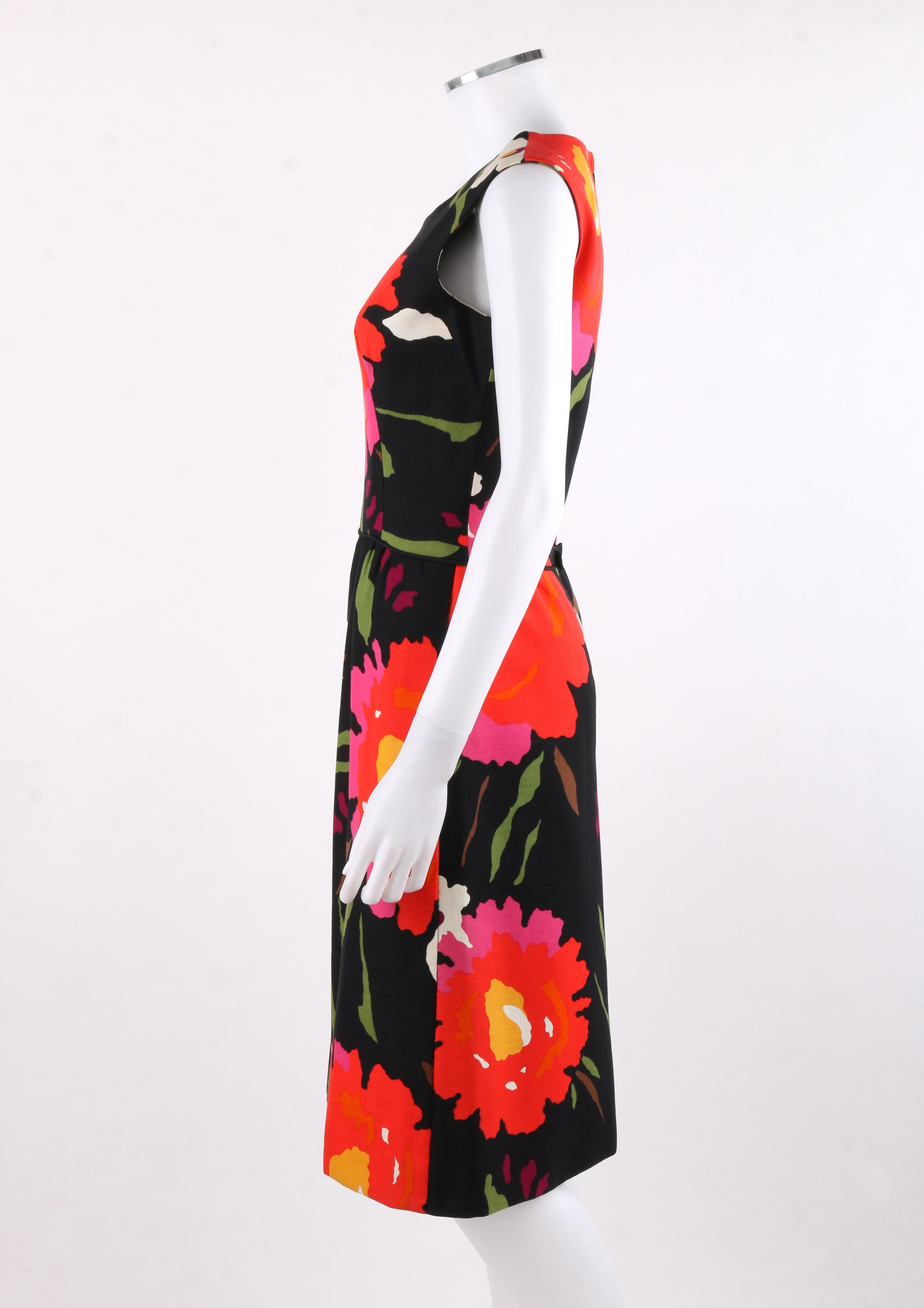 Black ROBES H.B.Z. Switzerland for Marshall Field's & Co. c.1960s Floral Shift Dress  For Sale
