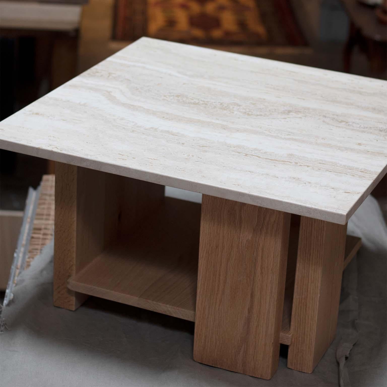Robie Tavertine And Red Oak Side Table In New Condition In Toronto, Ontario