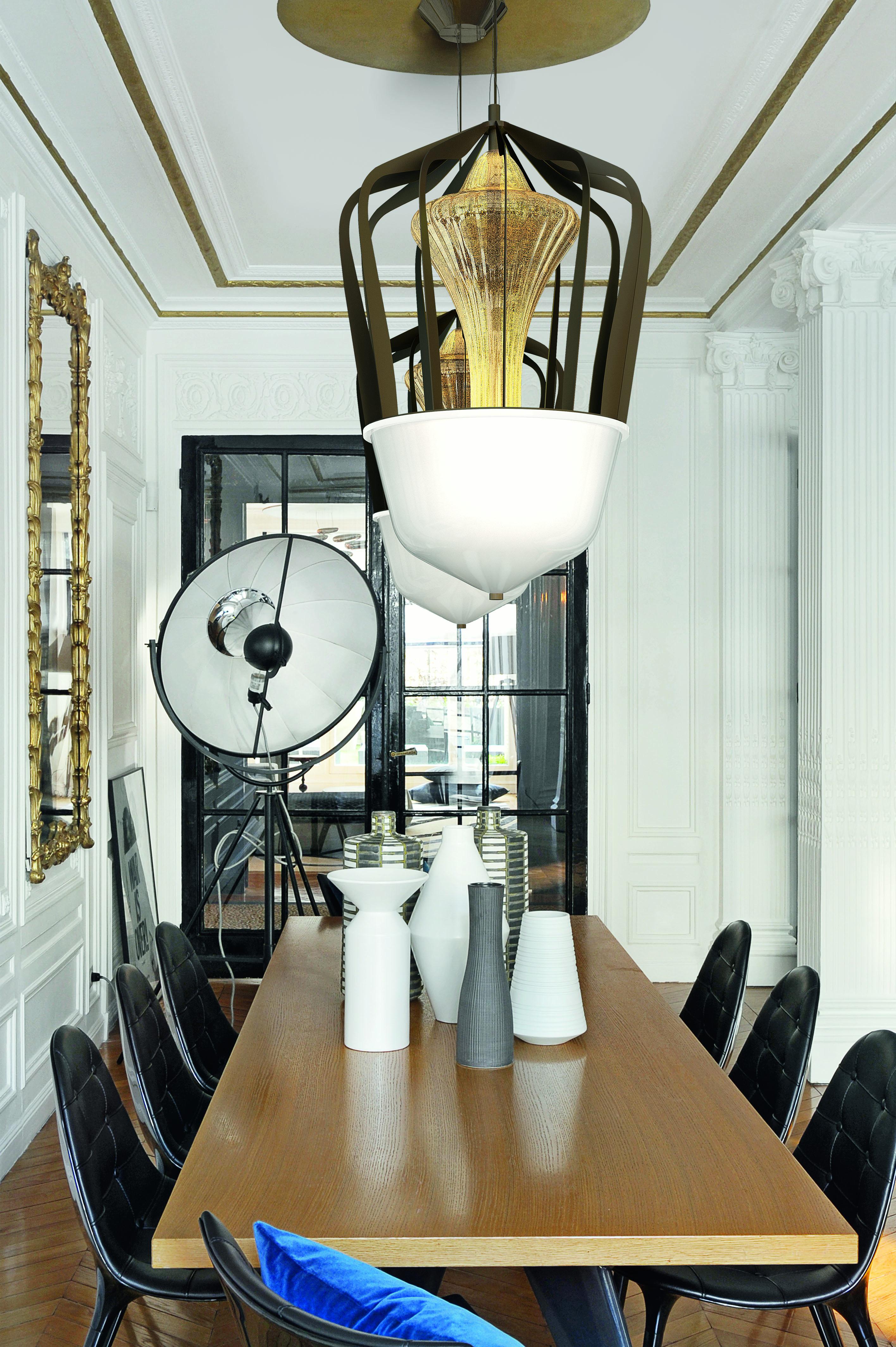 Robin 7280 Suspension Lamp in Glass with Bronze Finish, by Barovier&Toso 7