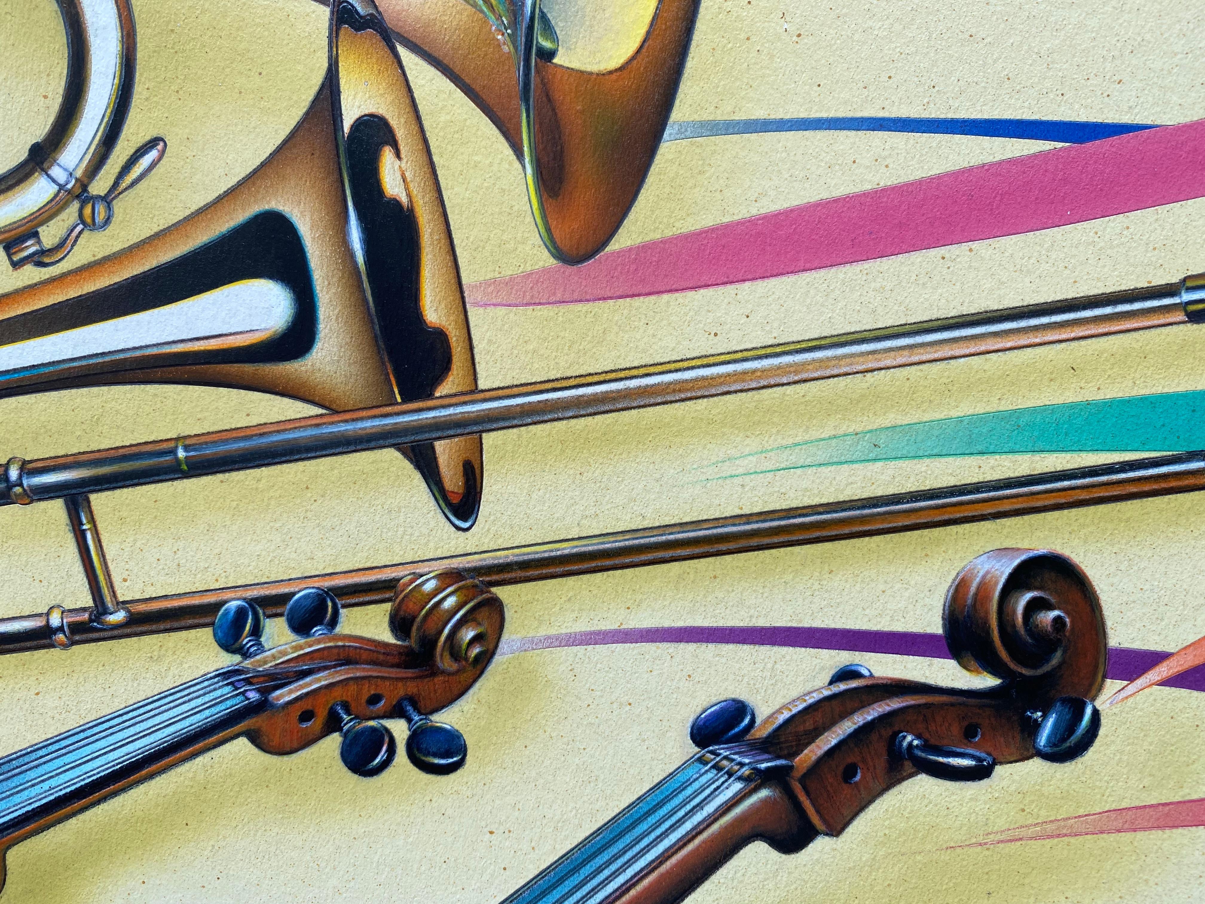 “Symphony” - Beige Figurative Painting by Robin Akio Matsuyoshi