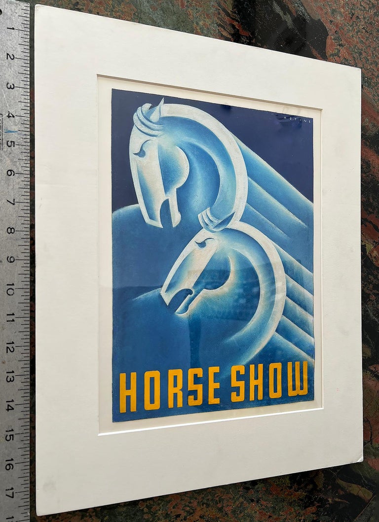 Robin Artine Smith Art Deco Horses in Blue Horse Show Illustration