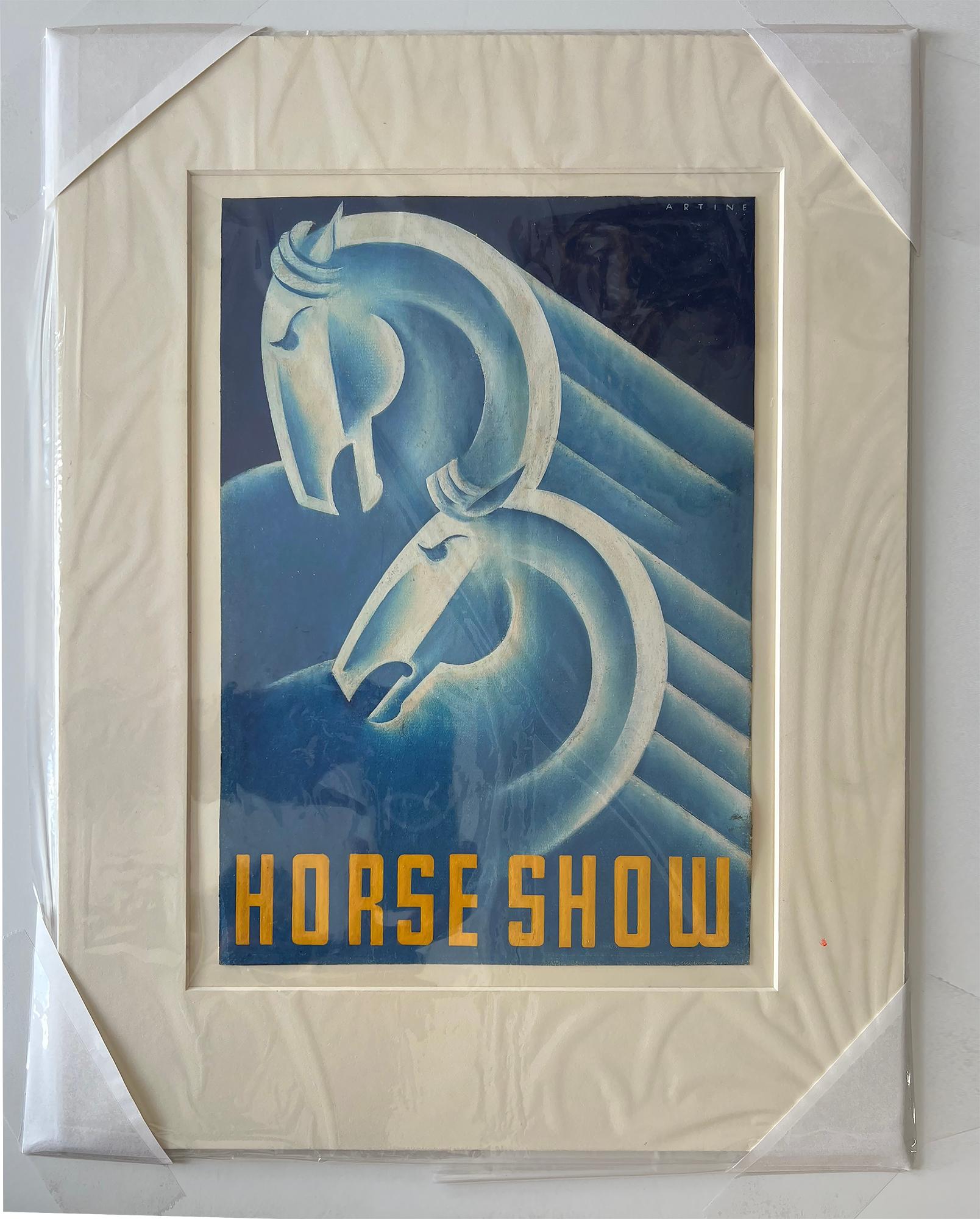 Art Deco Horses in Blue - Horse Show Illustration by Female Illustrator  For Sale 9