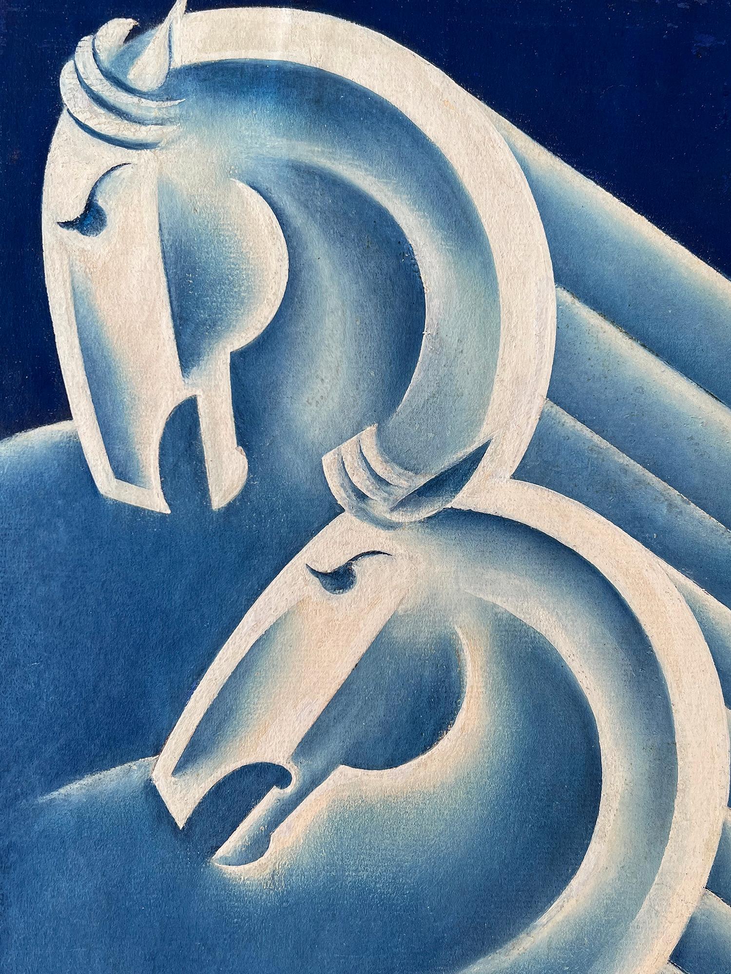 Cavalli Art Deco in blu - Illustrazione per il Salone del Cavallo realizzata da un'illustratrice donna - Painting Art Déco di Robin Artine Smith