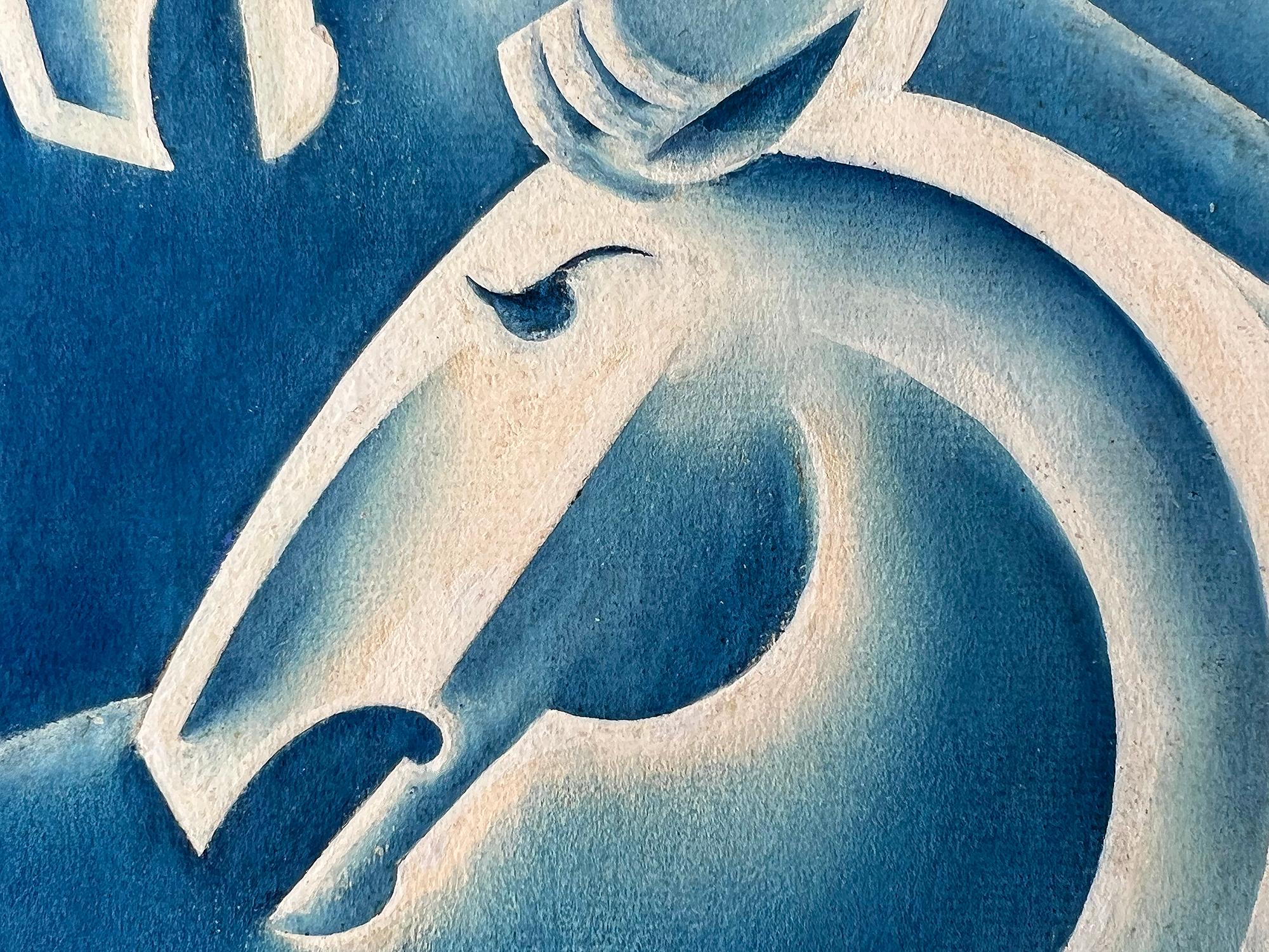 Art-Déco-Pferde in Blau – Pferdeausstellung, Illustration der weiblichen Illustratorin  im Angebot 1