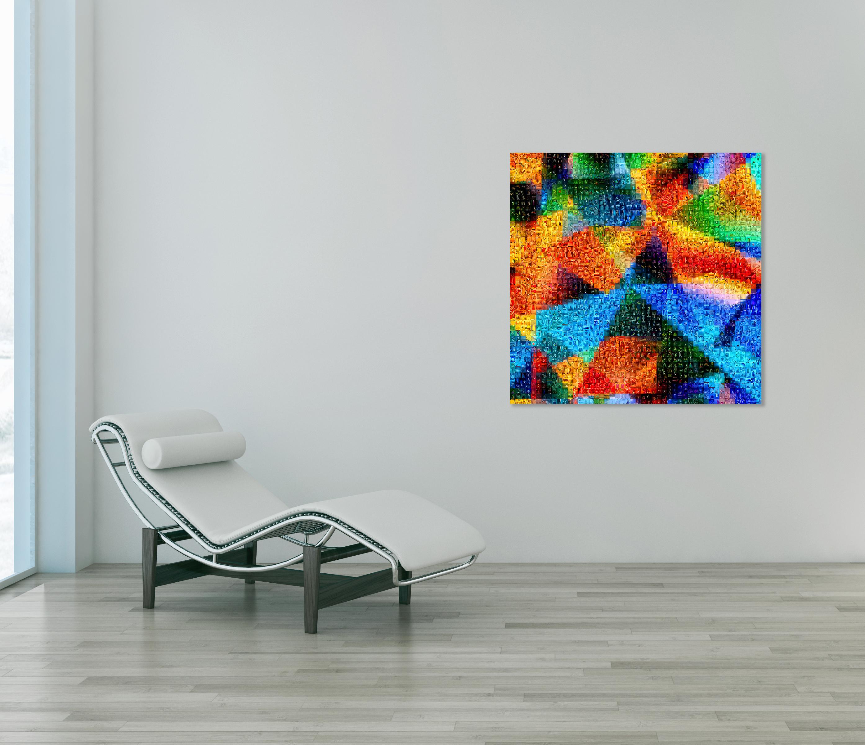 Quadratische Farben Fotomosaik, Acryl (Blau), Portrait Photograph, von Robin Austin