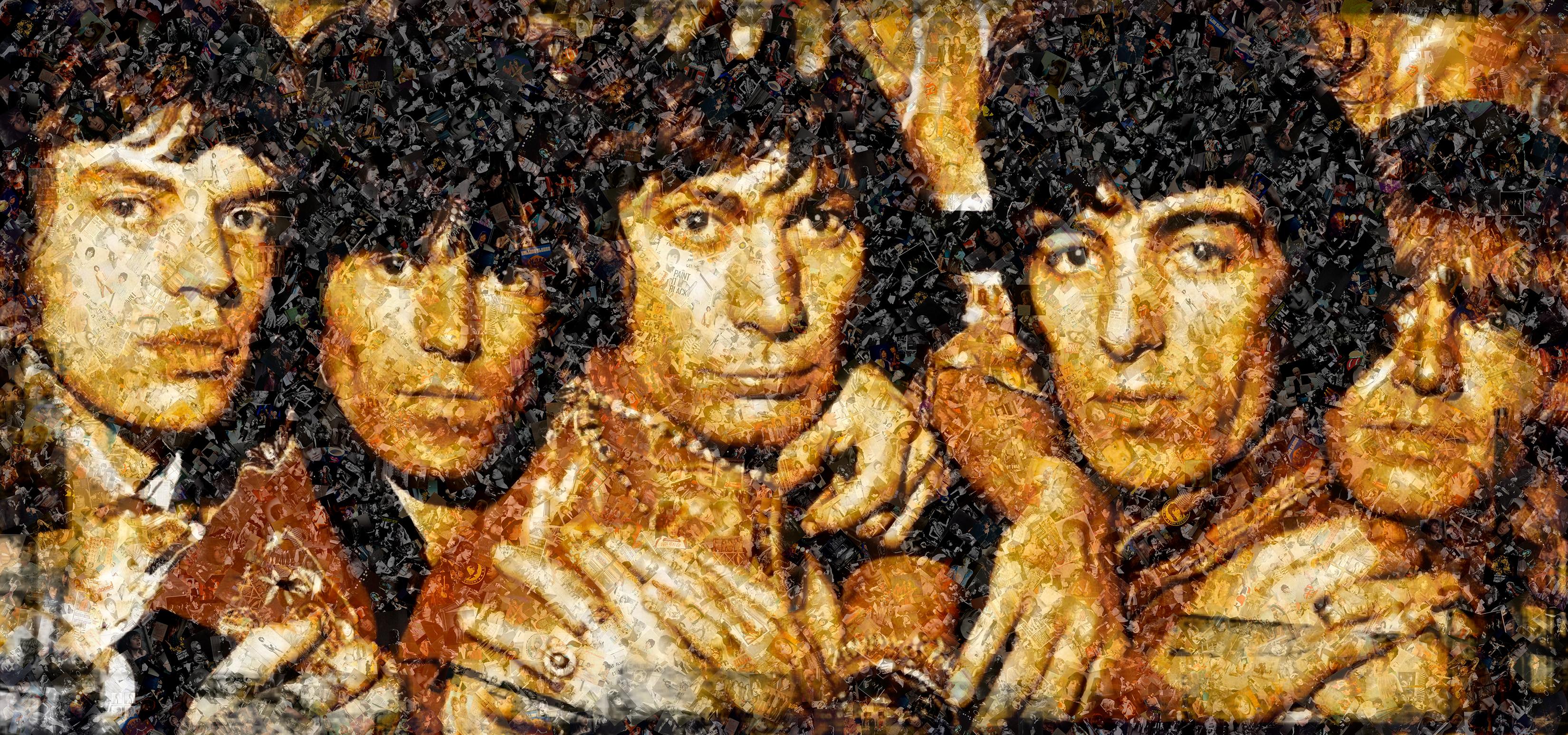 Portrait Photograph Robin Austin - Les Rolling Stones, photomosaïque, acrylique