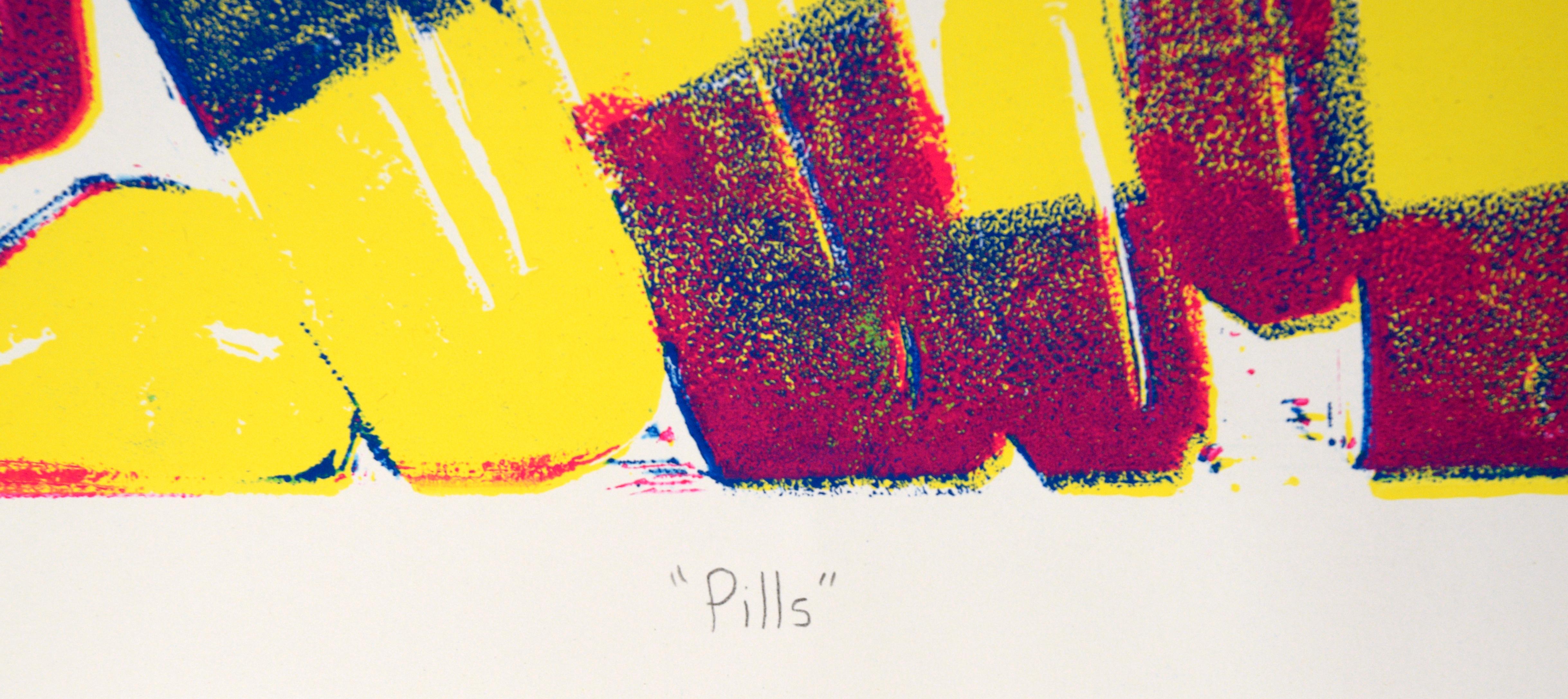 „Pills“ – Outsider Pop Art – Holzschnitt auf Papier (#5/5) im Angebot 2