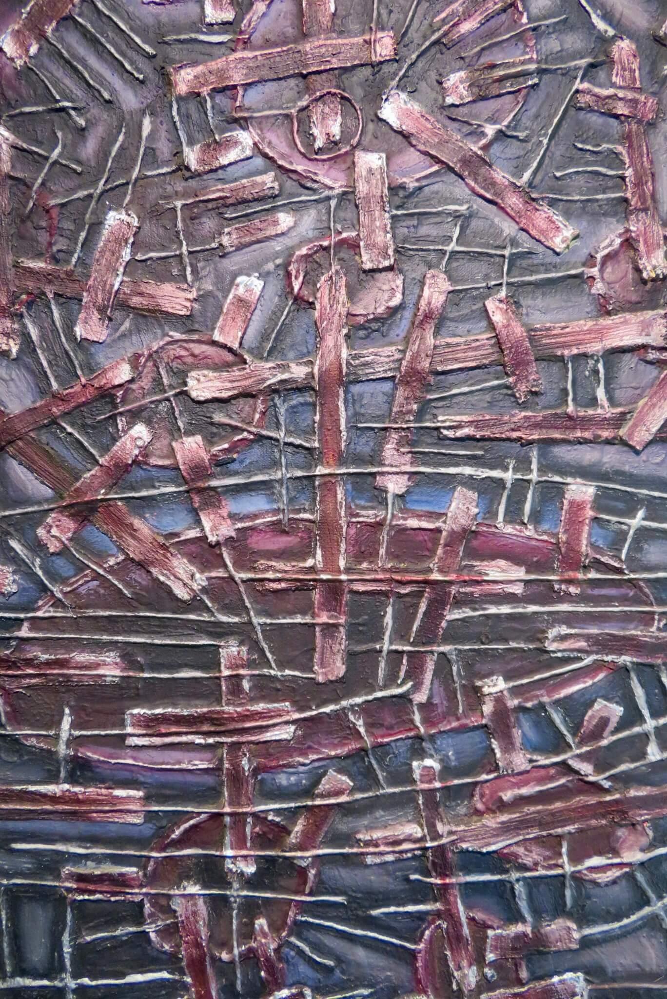 Originale insolito dipinto ad olio figurativo futurista della metà del XX secolo inglese - Painting Espressionista di Robin Charles Ball