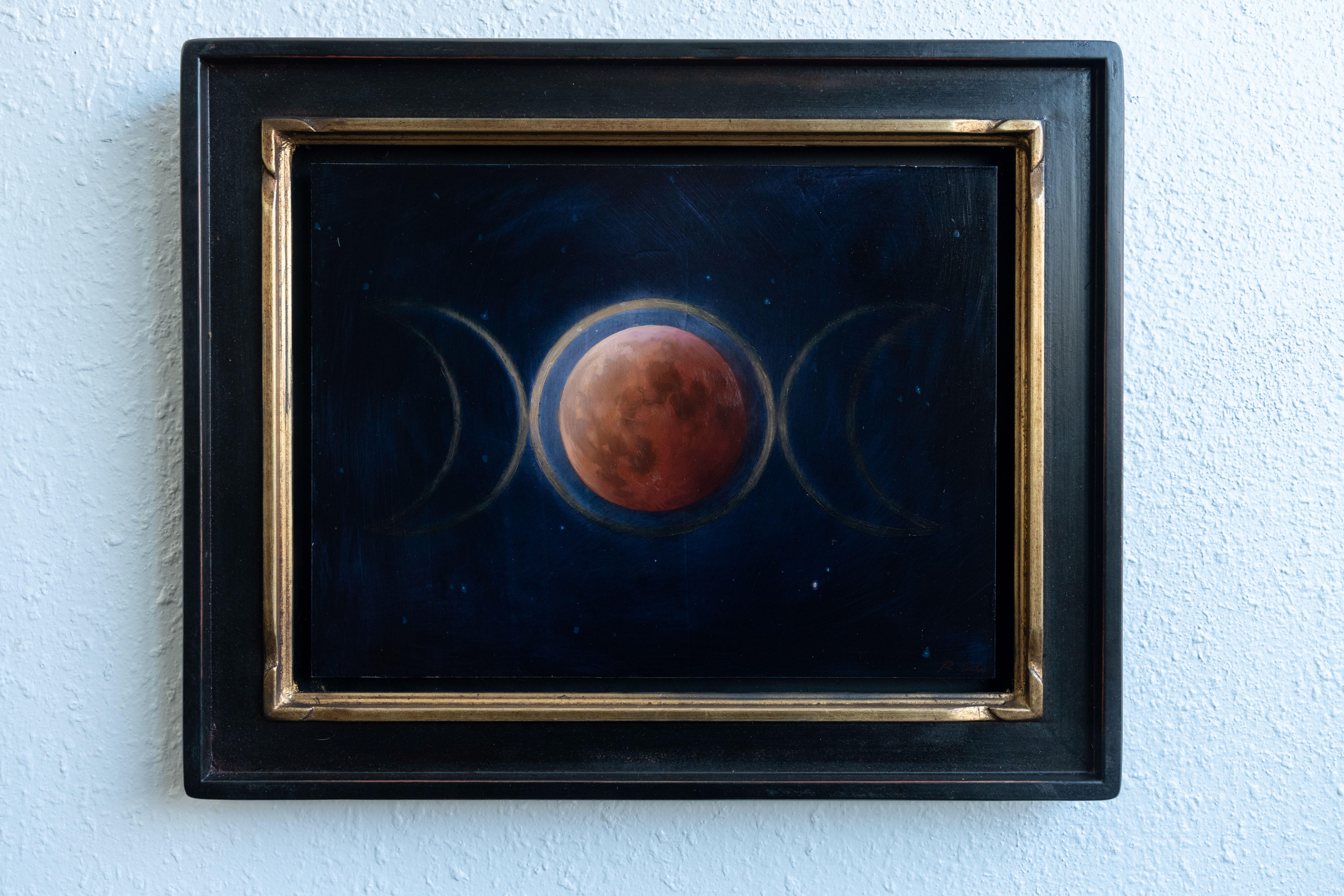 Blood Moon, 9 x 12 Oil Painting - Black Landscape Painting by Robin Cole
