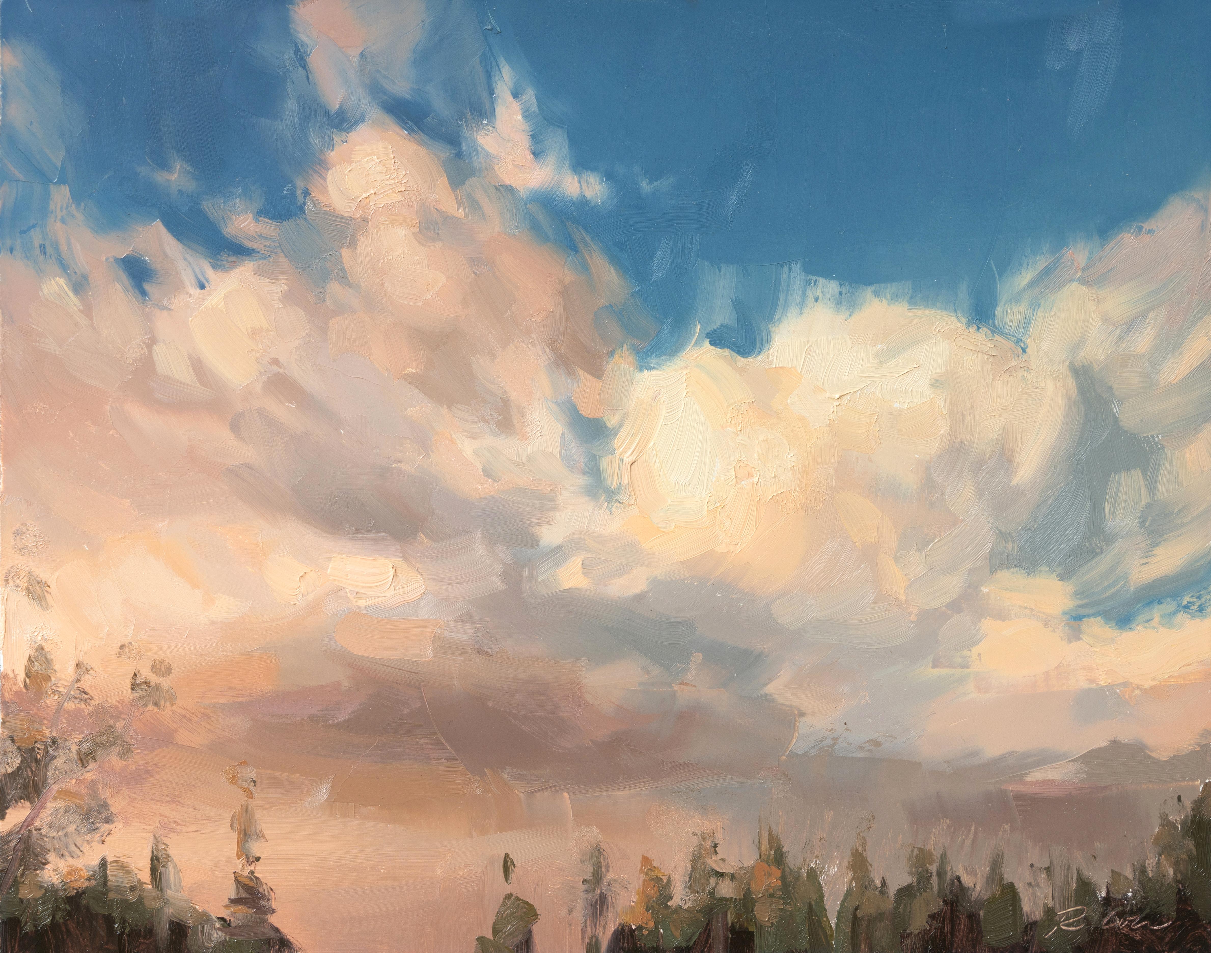 Robin Cole Landscape Painting – "Wolkenstudie 1" Original-Ölgemälde auf Platte, Himmelslandschaft