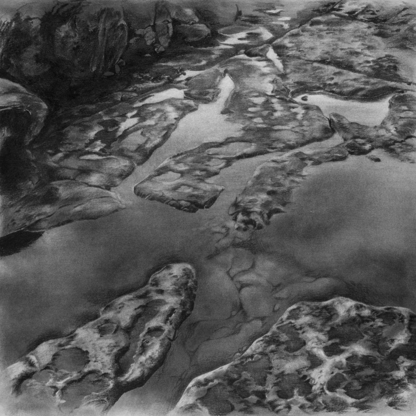 Robin Cole Landscape Painting – „Intertidal“ Holzkohle-Gemälde