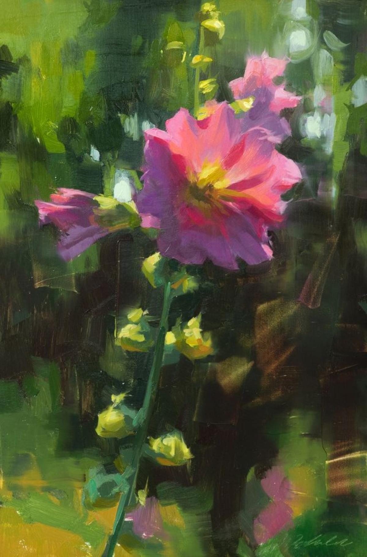 La "Malvarrosa matutina" de Robin Cole es una convincente obra al óleo sobre tabla de 2024 que representa una flor rosa brillante sobre un exuberante frente a un exuberante fondo verde.

El cuadro encarna una escena tranquila, donde la belleza de la