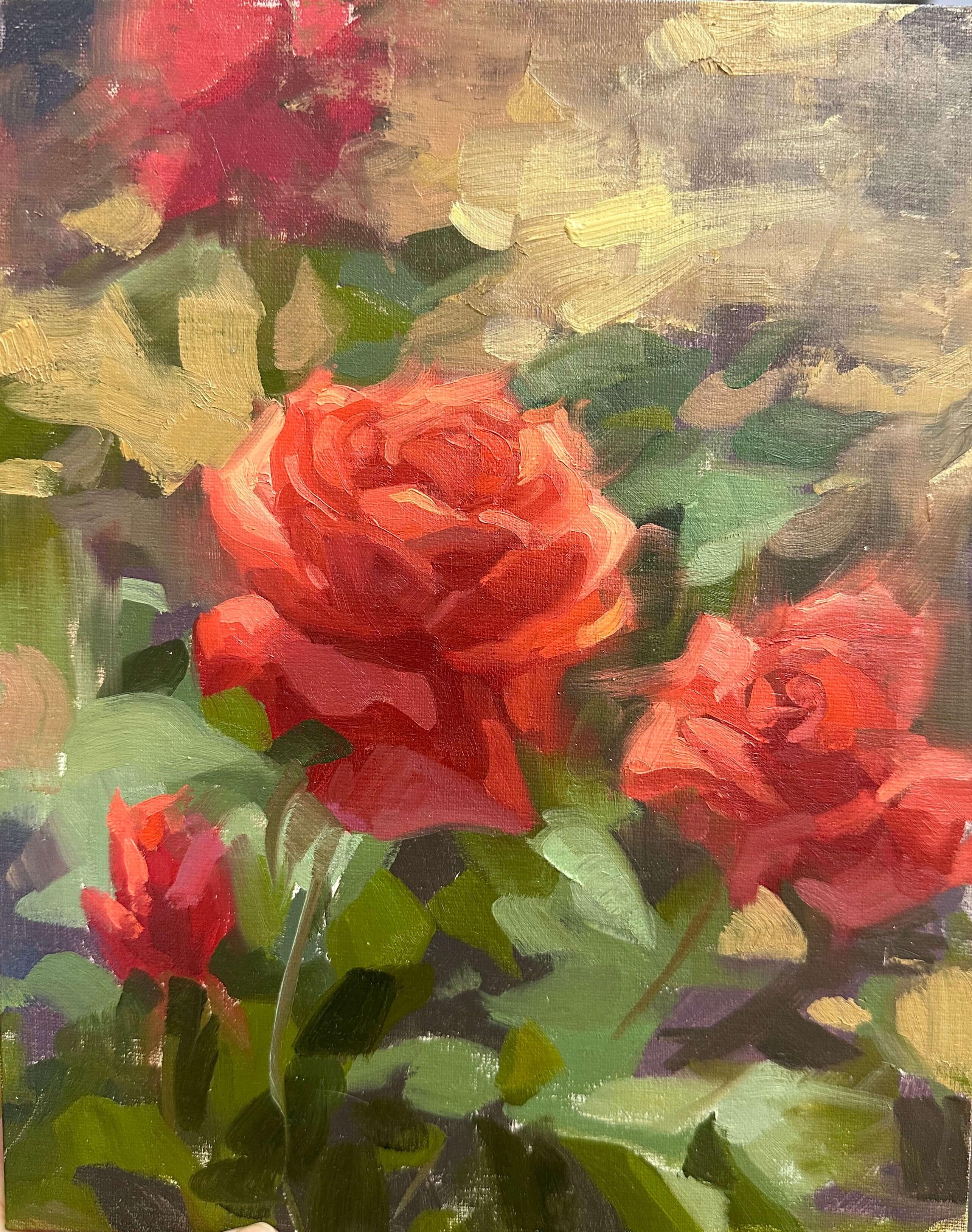 Landscape Painting Robin Cole - "Peinture à l'huile "Roses rouges