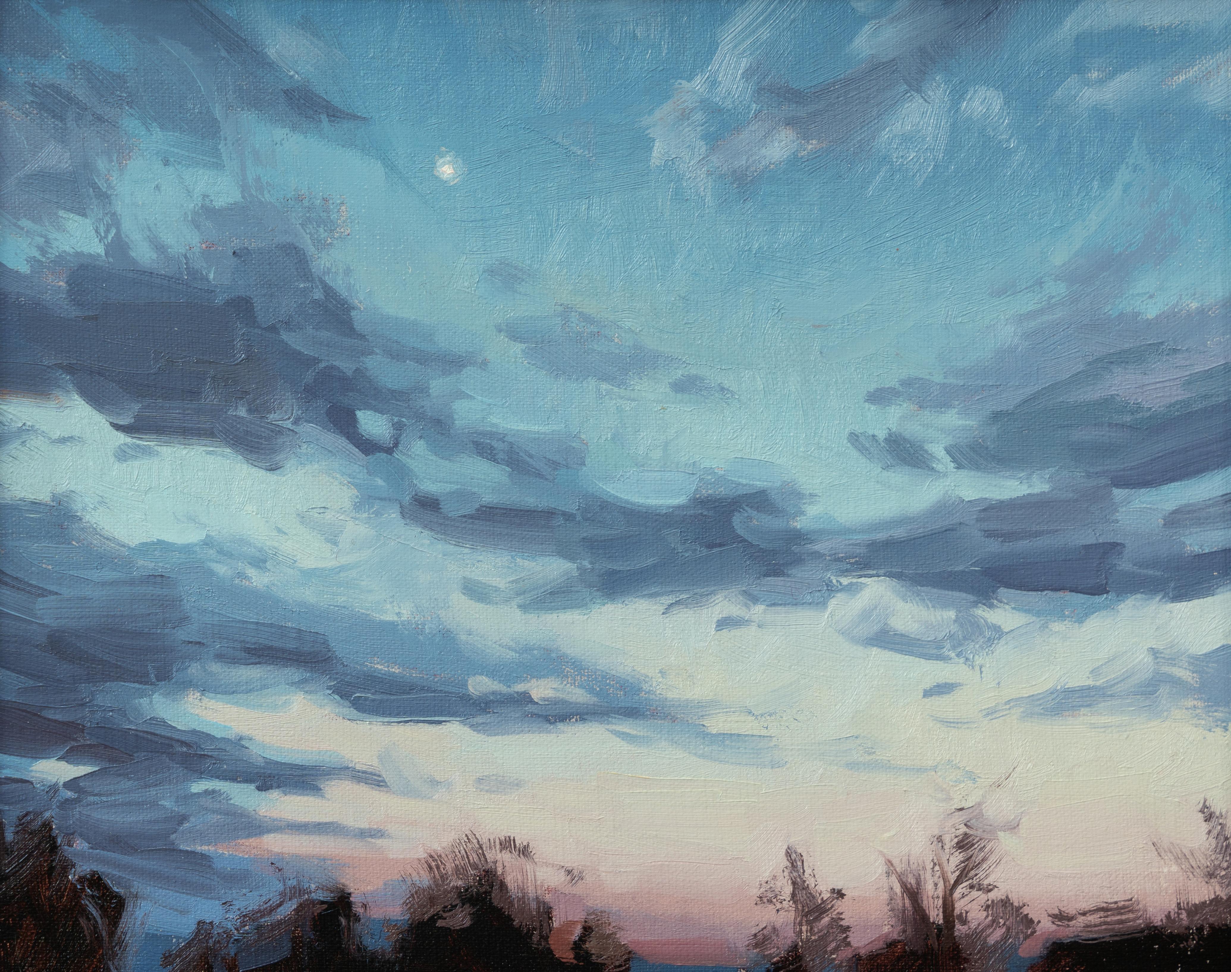 "Studie für Dämmerungsblau" Original-Ölgemälde auf Tafel, Himmelslandschaft