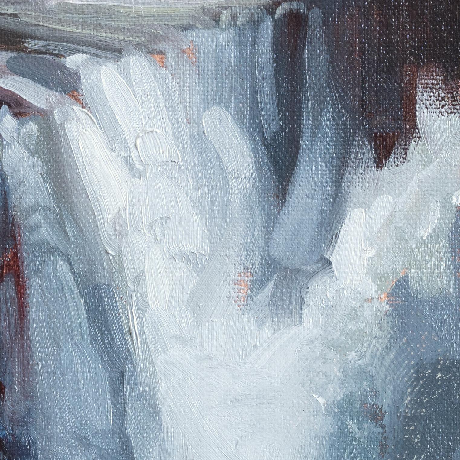 Studio I (Arrendersi), 6 x 4, Paesaggio con cascata, Pittura a olio - Landscape Painting Grigio di Robin Cole