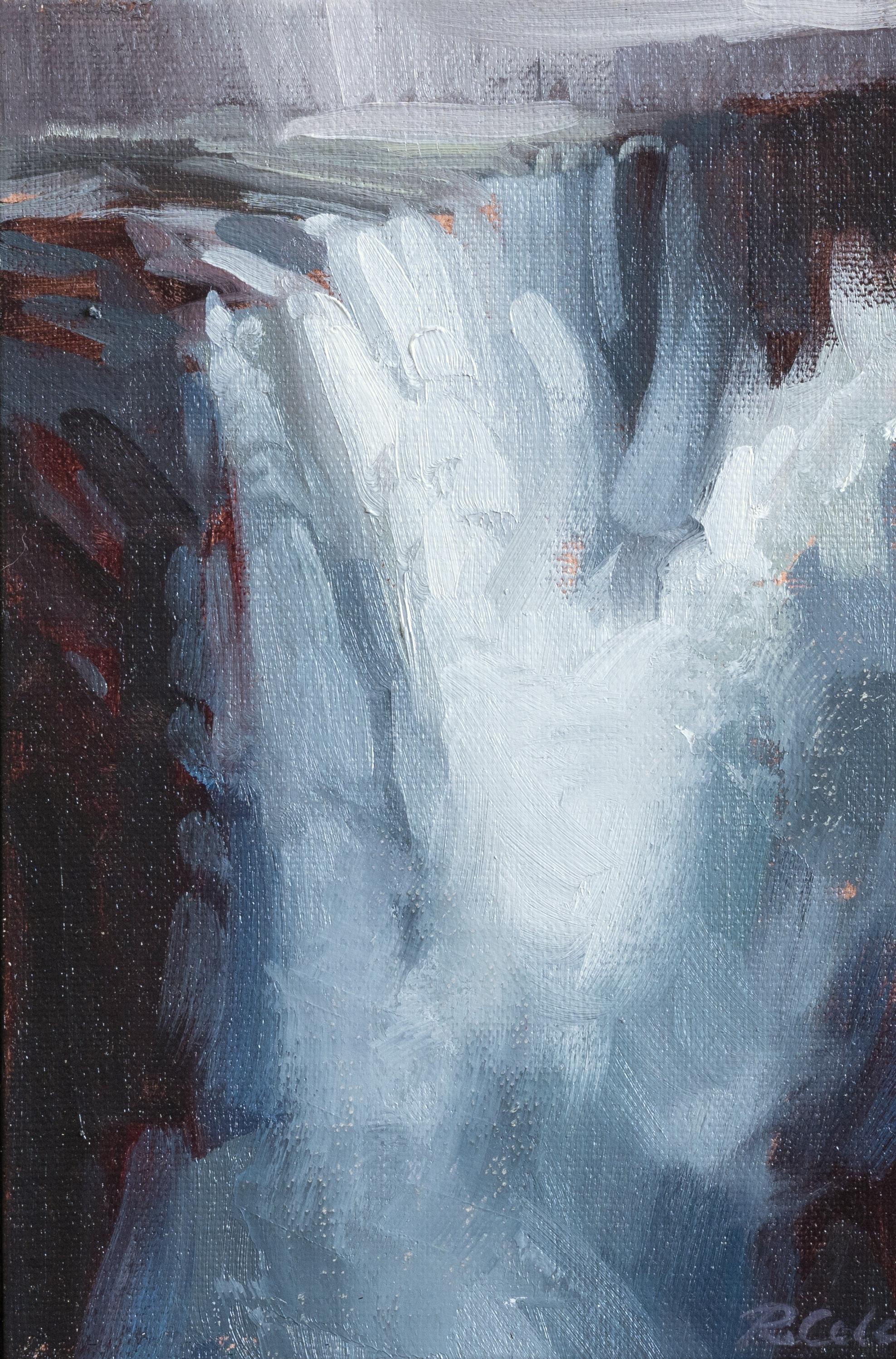 Landscape Painting di Robin Cole - Studio I (Arrendersi), 6 x 4, Paesaggio con cascata, Pittura a olio