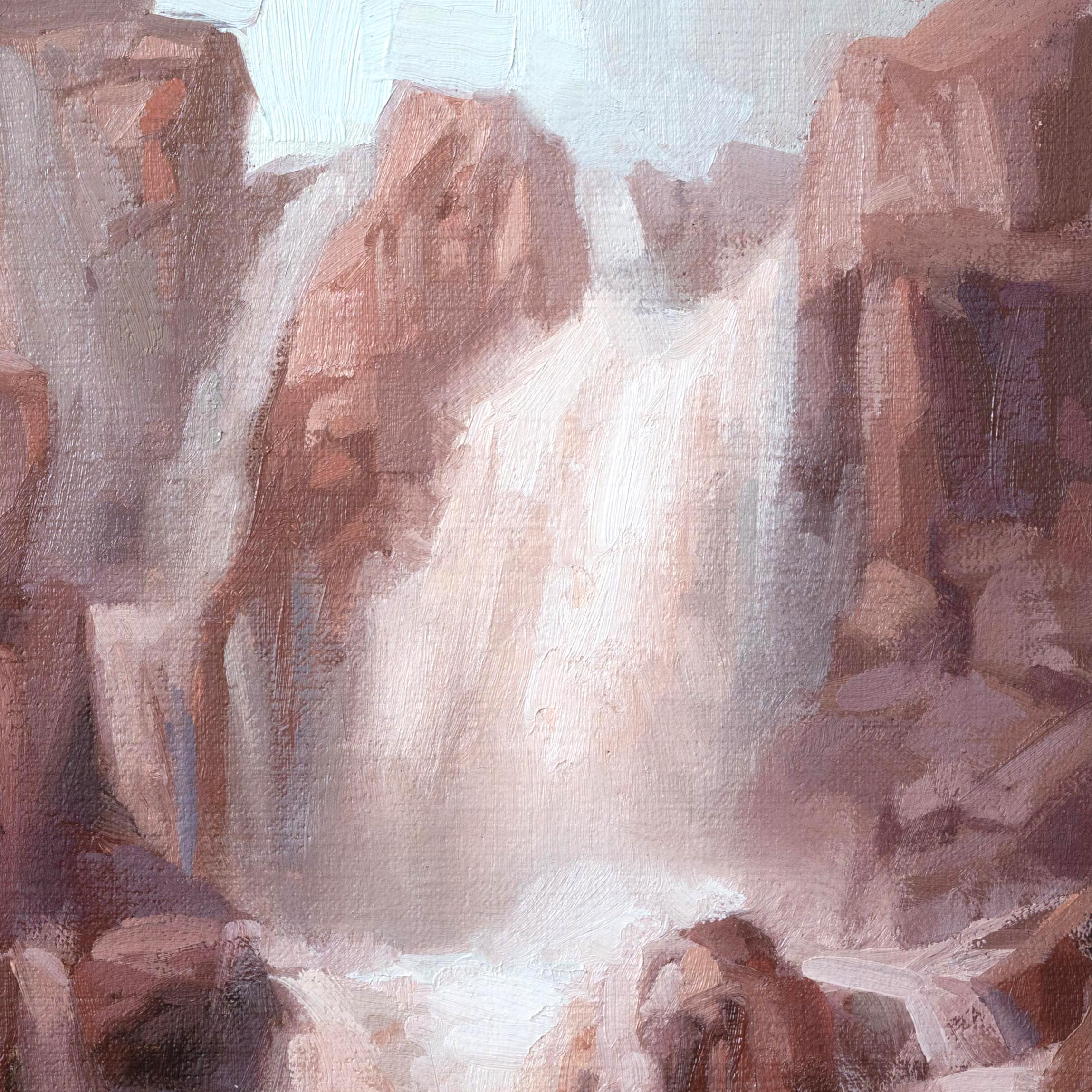 Estudio IV (Rendición), 9 x 5,75, Paisaje en cascada, Pintura al óleo - Landscape Painting Marrón de Robin Cole